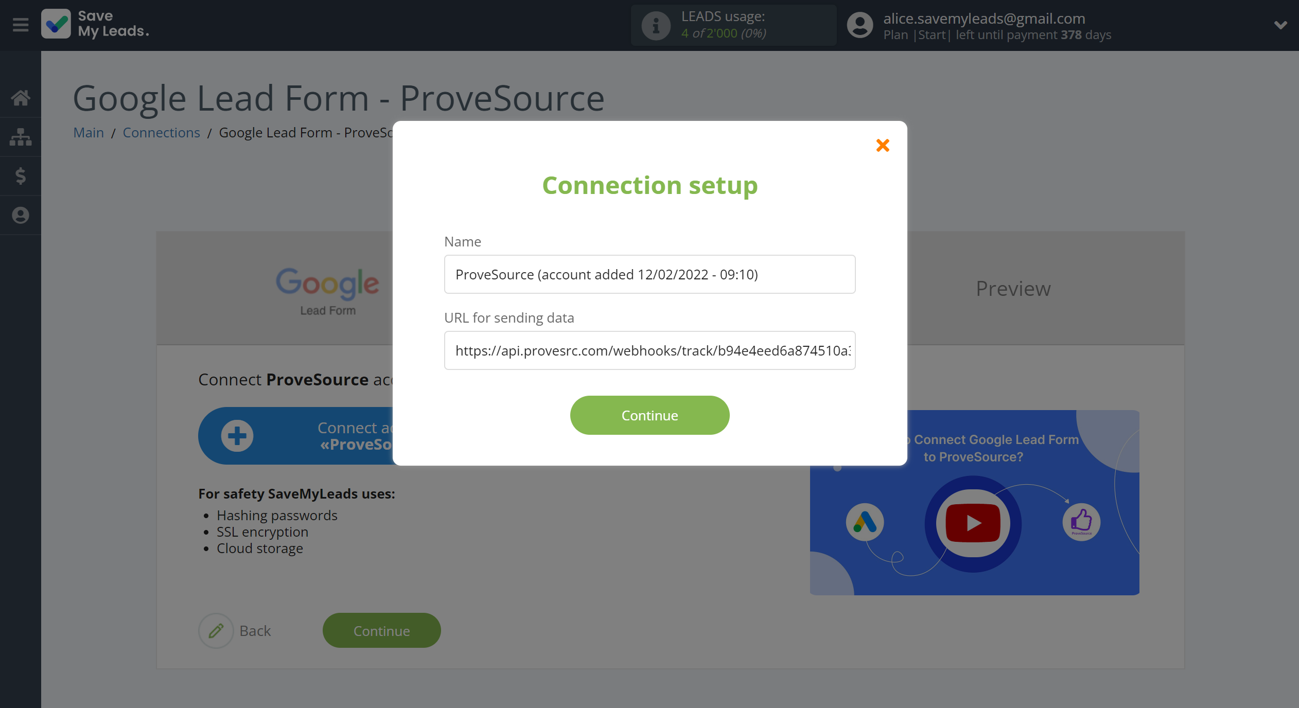 How to Connect Google Lead Form with ProveSource | Data Destination account connection