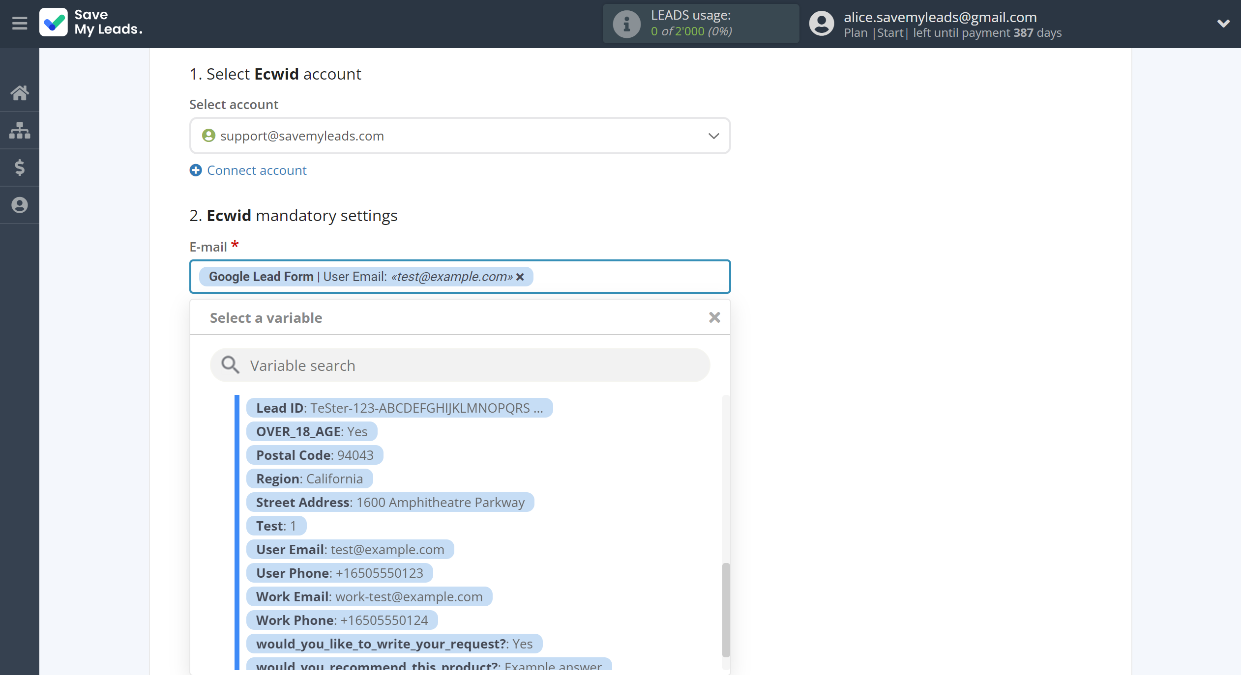 How to Connect Google Lead Form with Ecwid Create Customers | Assigning fields