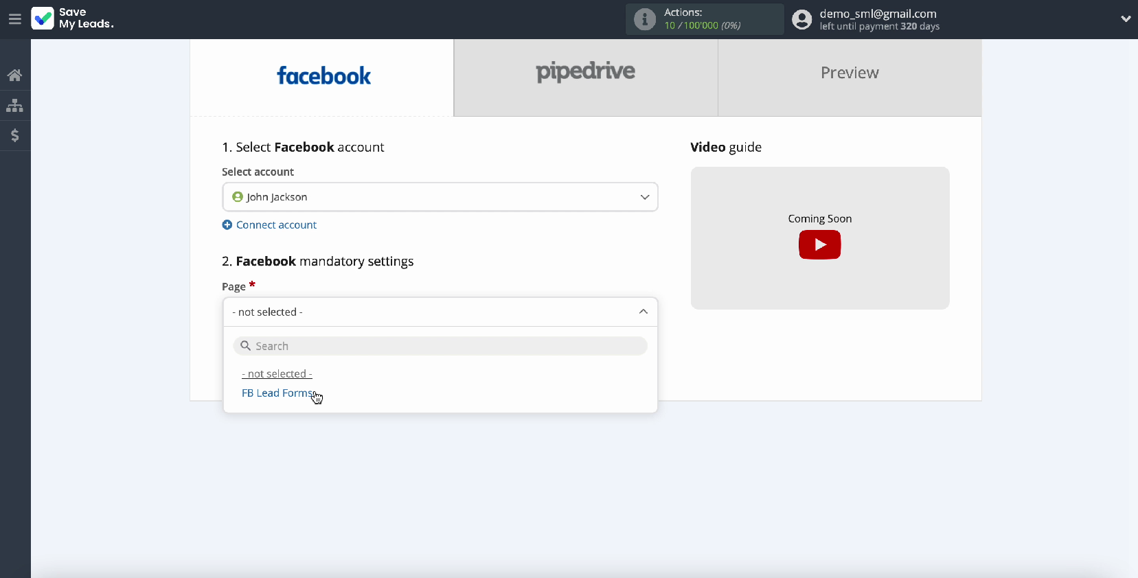 Facebook Leads Ads and Pipedrive CRM integration | Select ad page