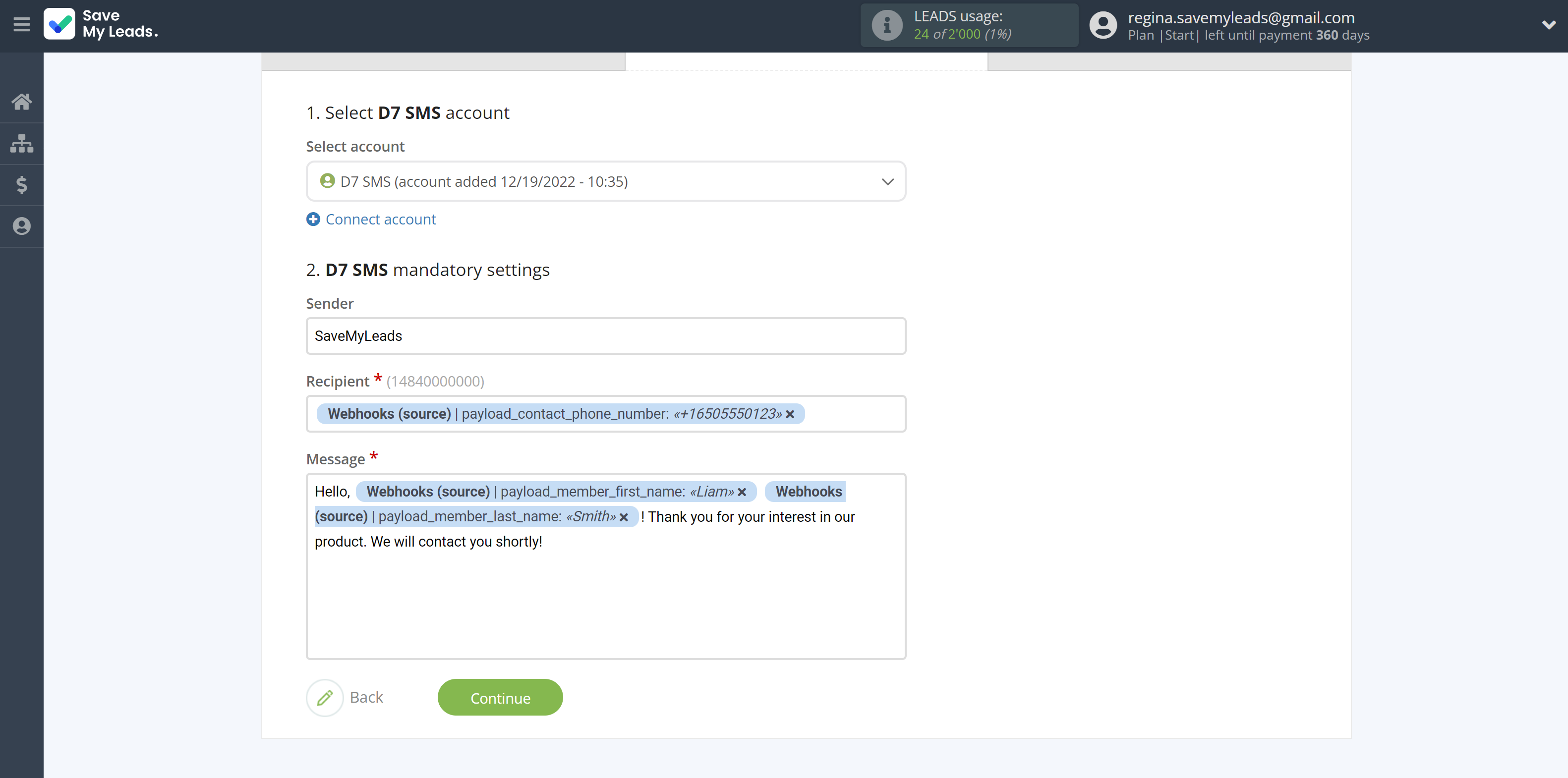 How to Connect Webhooks with D7 SMS | Assigning fields