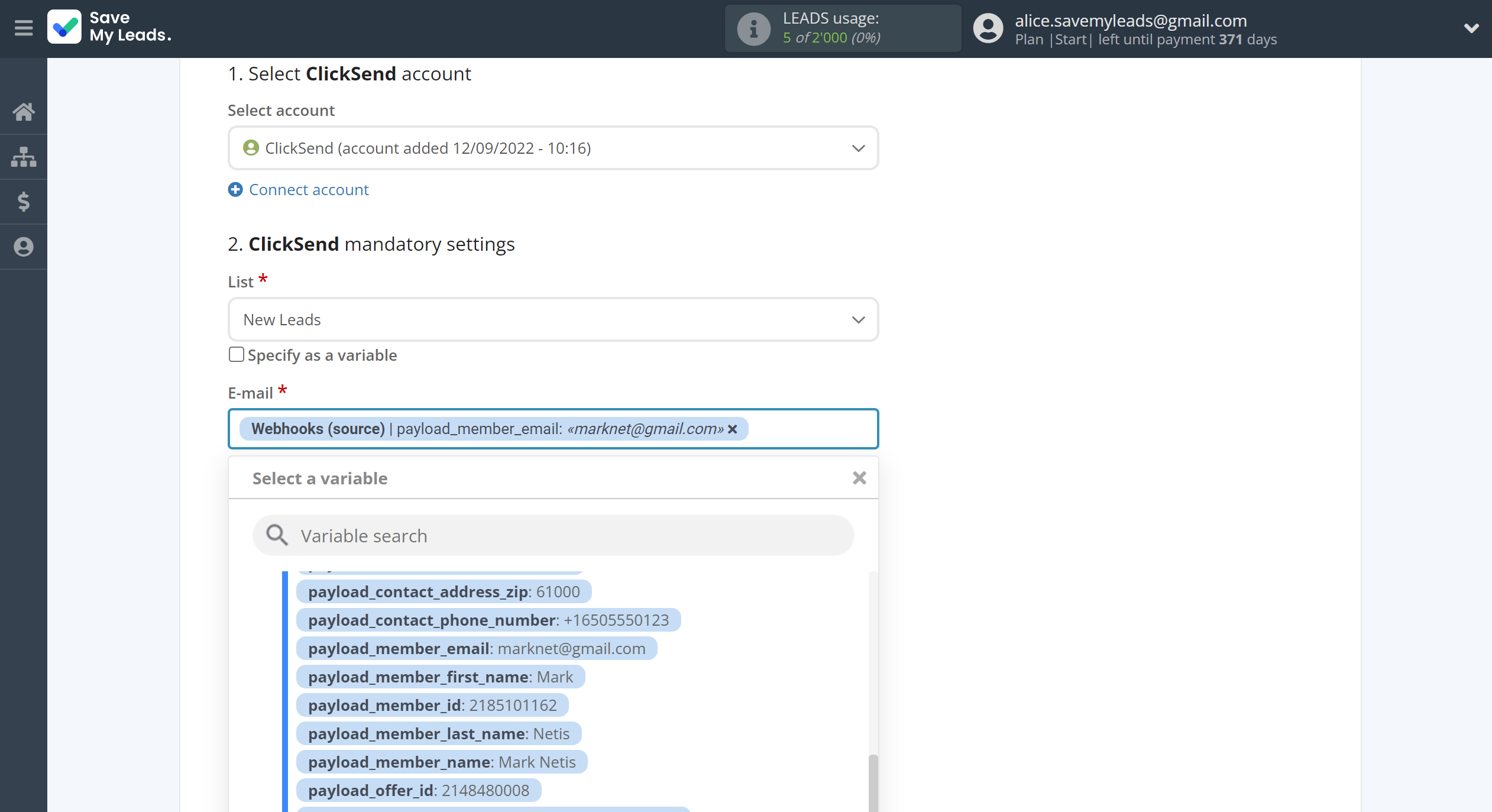 How to Connect Webhooks with ClickSend Add Contacts | Assigning fields