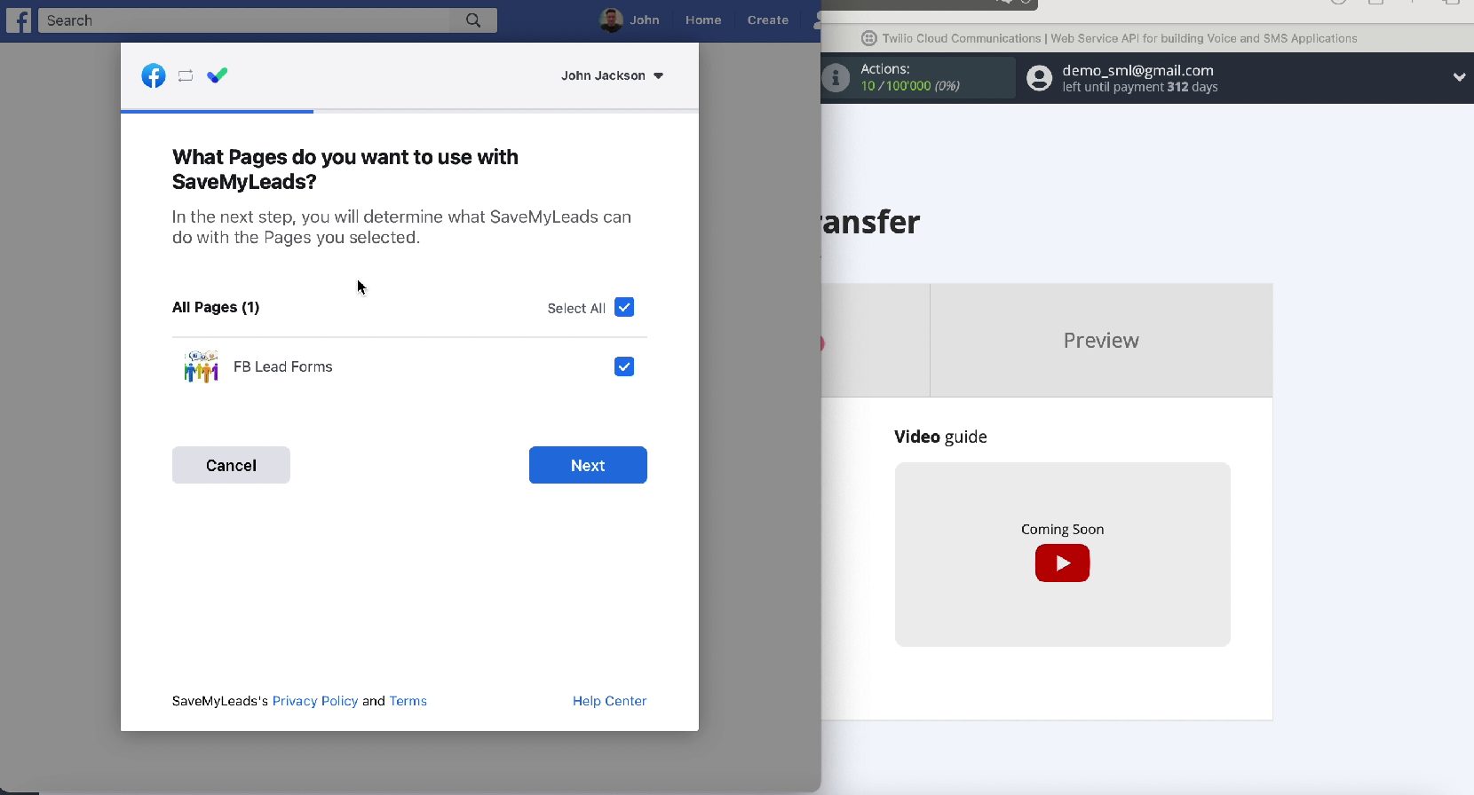 Facebook and Twilio integration | Check the boxes for promotional pages Facebook and Twilio integration | Check the boxes for promotional pages