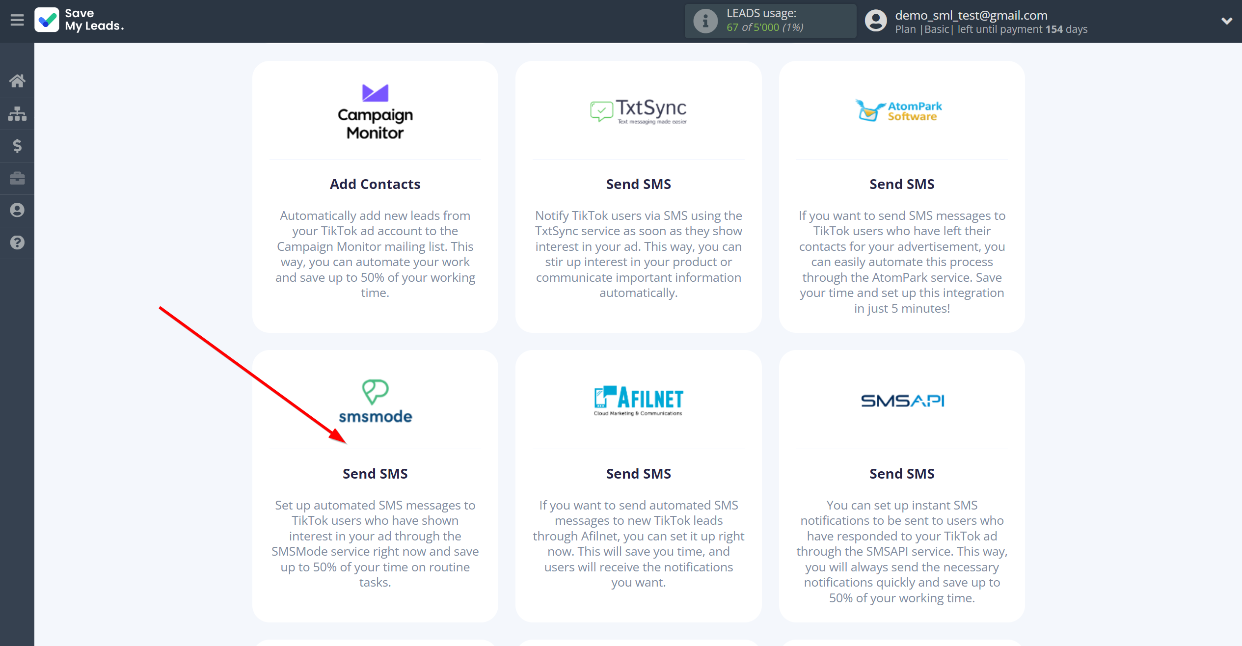 How to Connect TikTok with Smsmode | Data Destination system selection