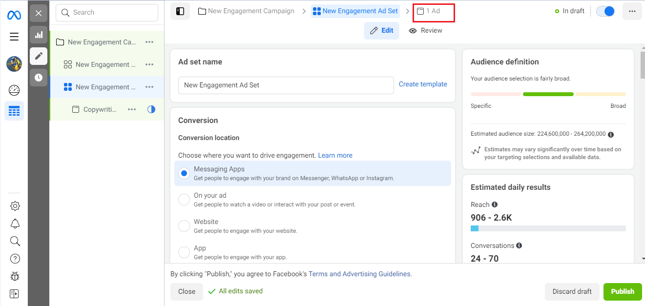 Creating an ad in Facebook (Meta) Ads Manager | 1 Ad
