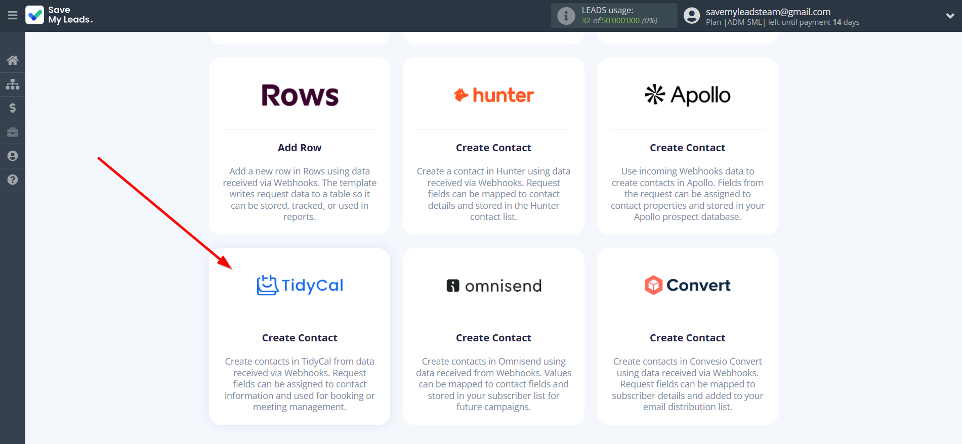 How to Connect Webhooks with TidyCal Create Contacts | Data Destination system selection How to Connect Webhooks with TidyCal Create Contacts | Data Destination system selection