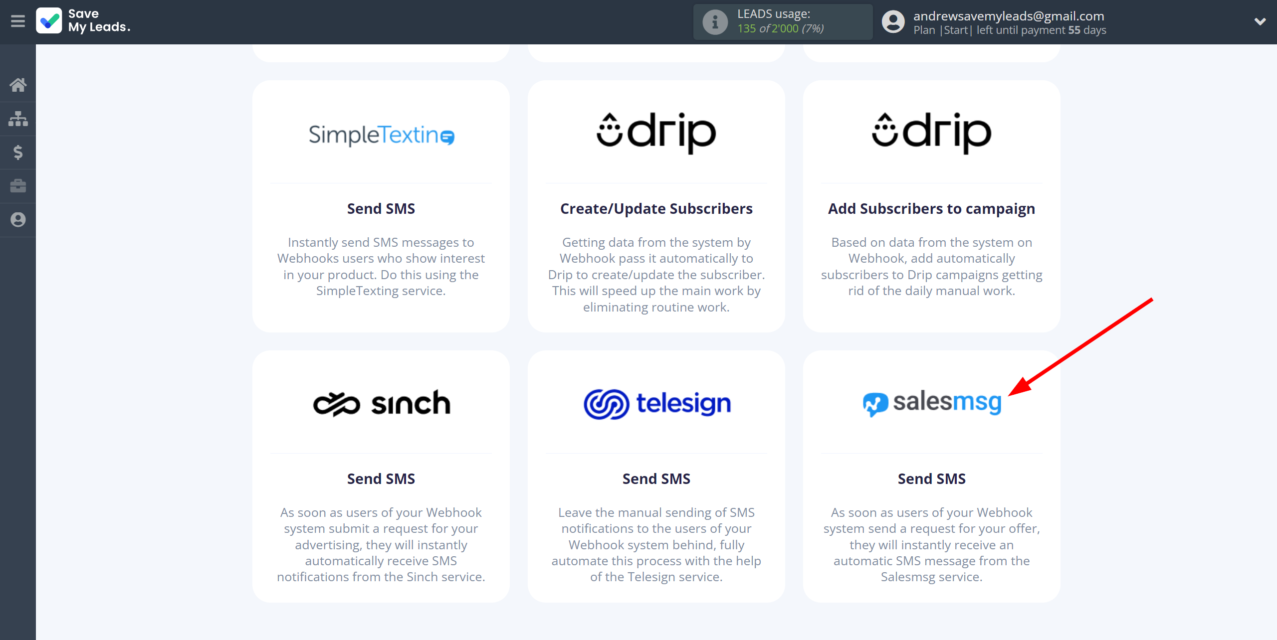 How to Connect Webhooks with Salesmsg | Data Destination system selection