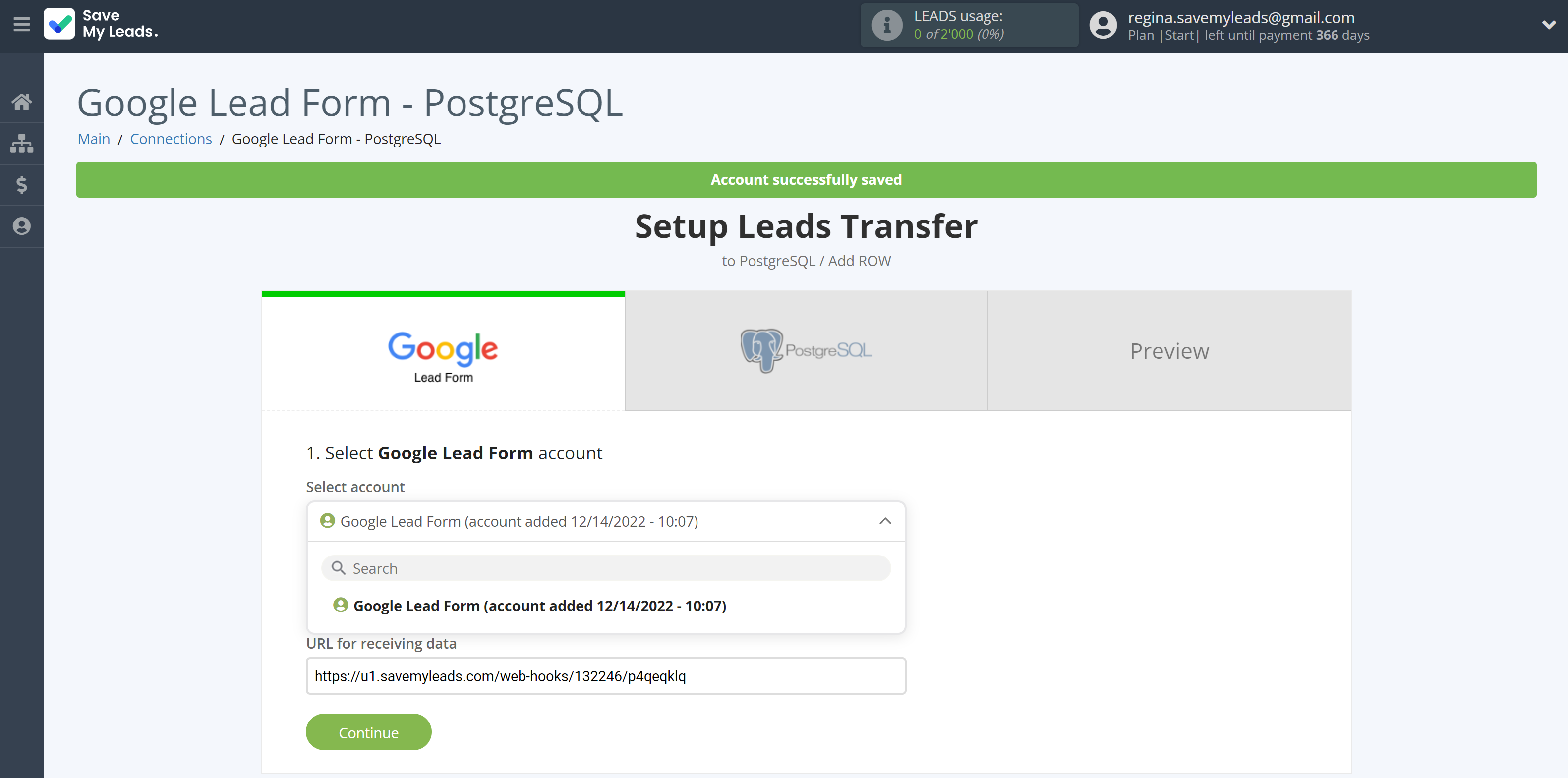 How to Connect Google Lead Form with PostgreSQL | Data Source account selection
