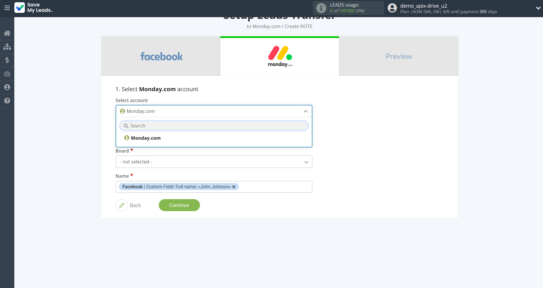 How to Connect Facebook with Monday.com | Data Destination account selection How to Connect Facebook with Monday.com | Data Destination account selection