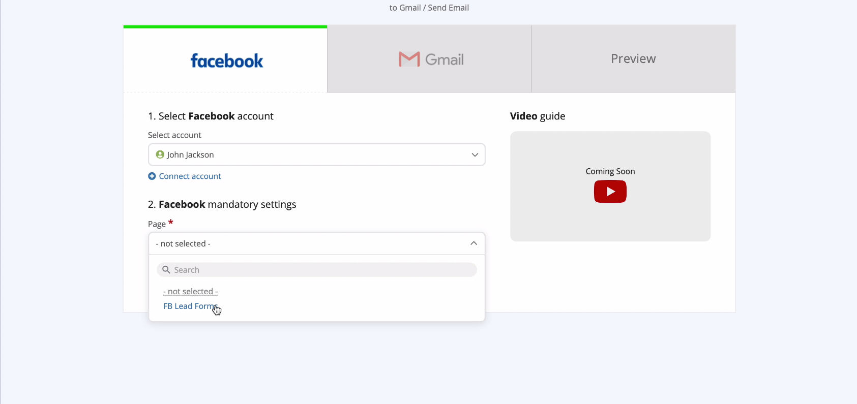 Facebook Lead Ads + Gmail Integration | Specify the page