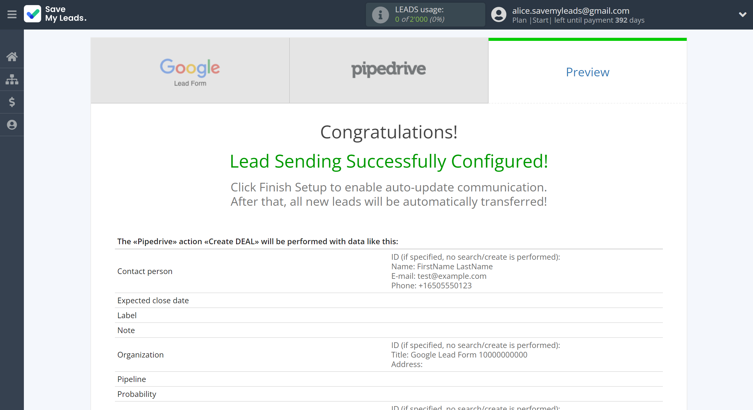 How to Connect Google Lead Form with Pipedrive Create Deal | Test data
