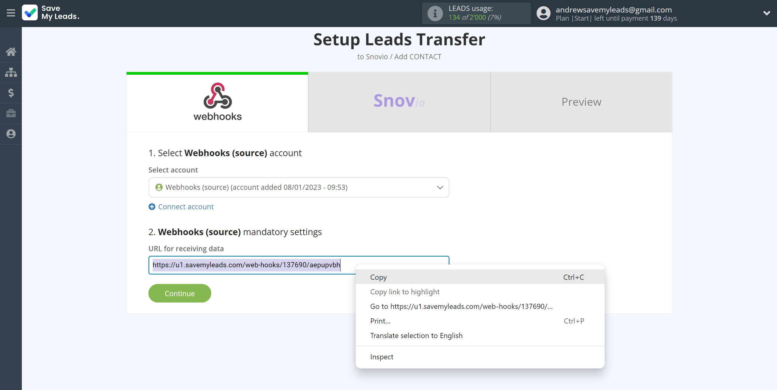 How to Connect Webhooks with Snovio Add Contact | Data Source account connection