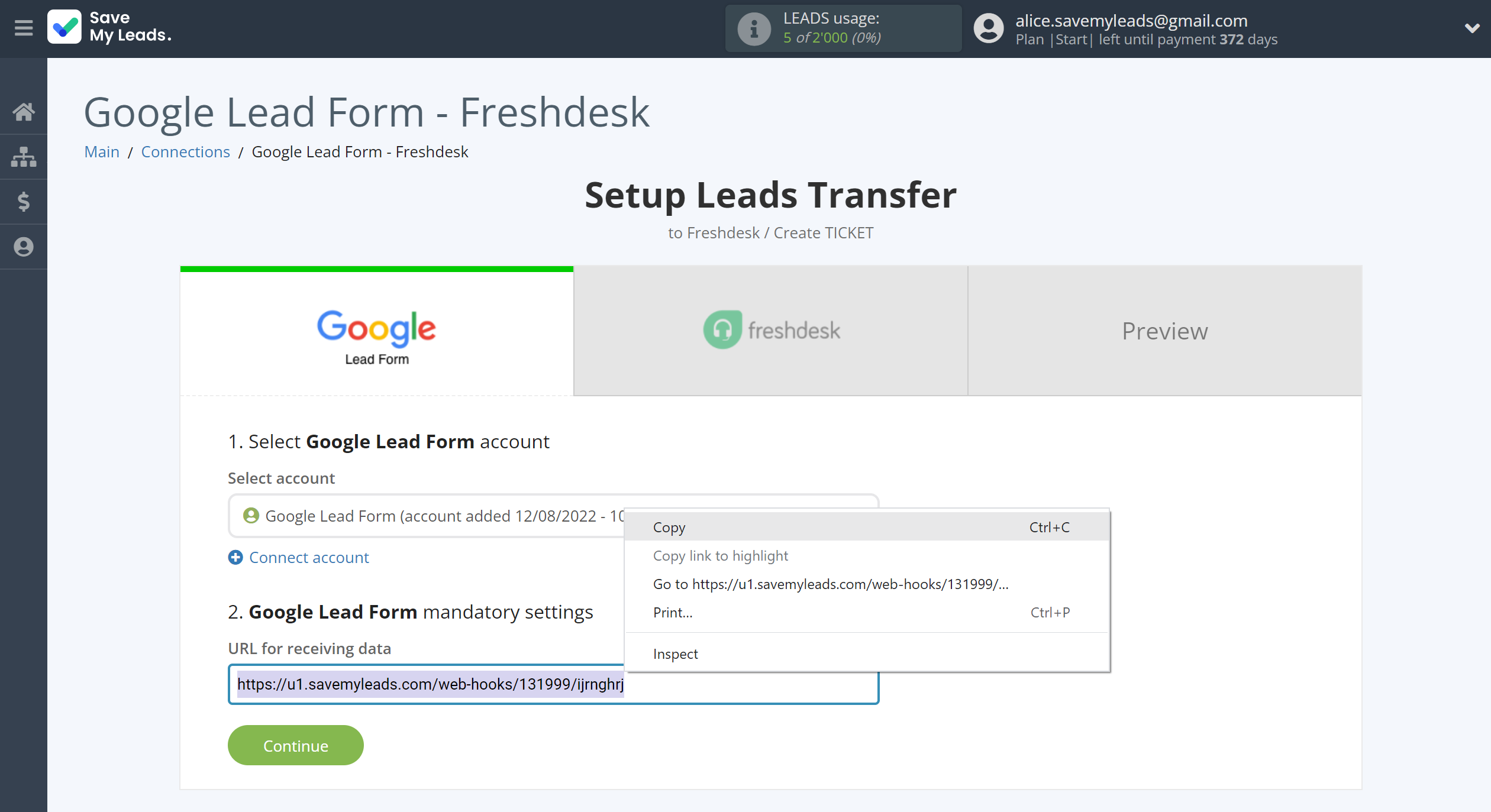 How to Connect Google Lead Form with Freshdesk Create Ticket | Data Source account connection