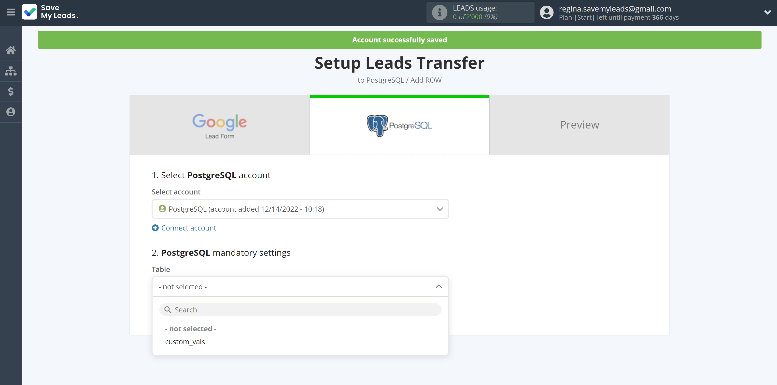 How to Connect Google Lead Form with PostgreSQL | Table selection