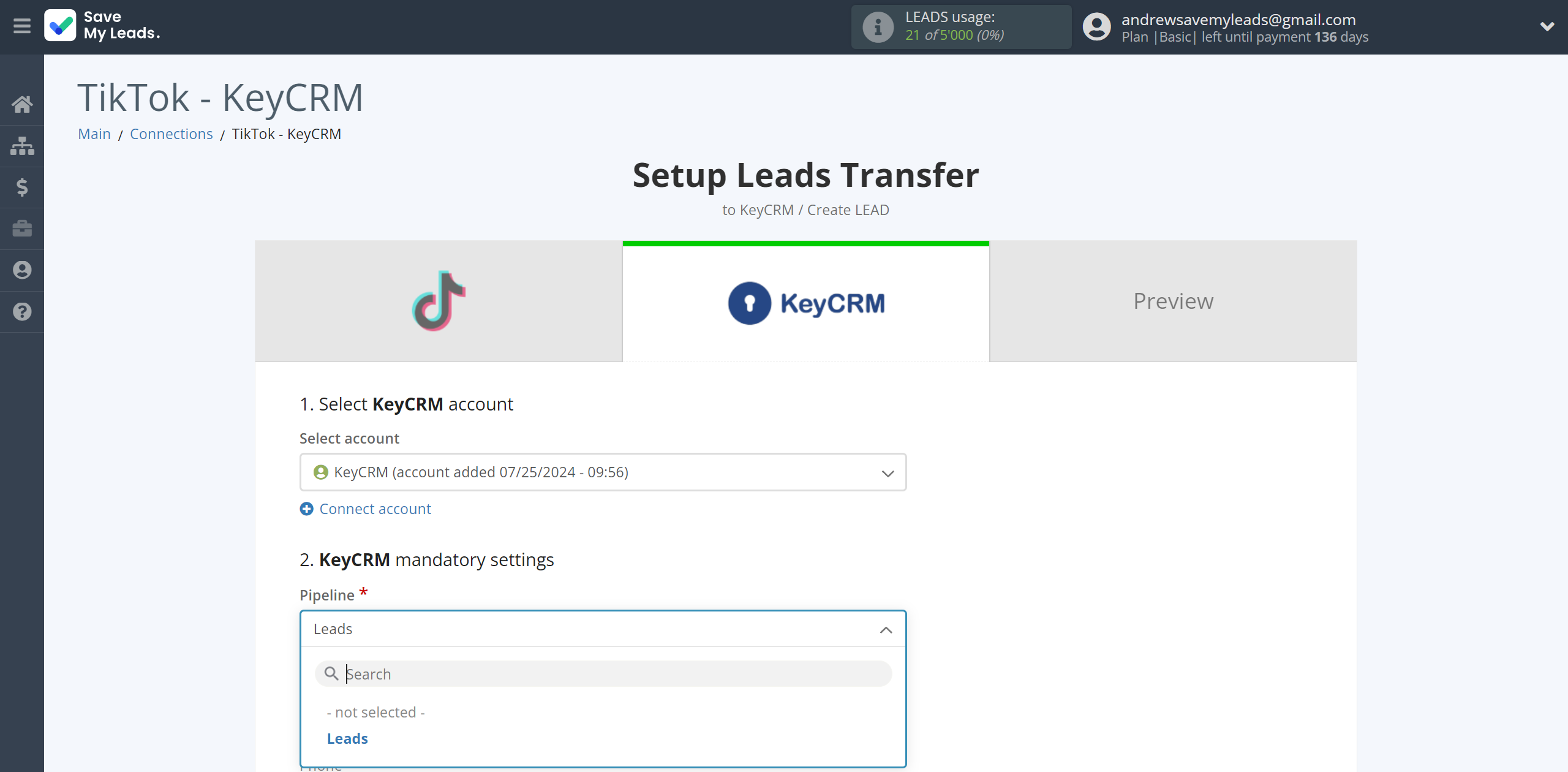 How to Connect TikTok with KeyCRM Create Lead | Assigning fields