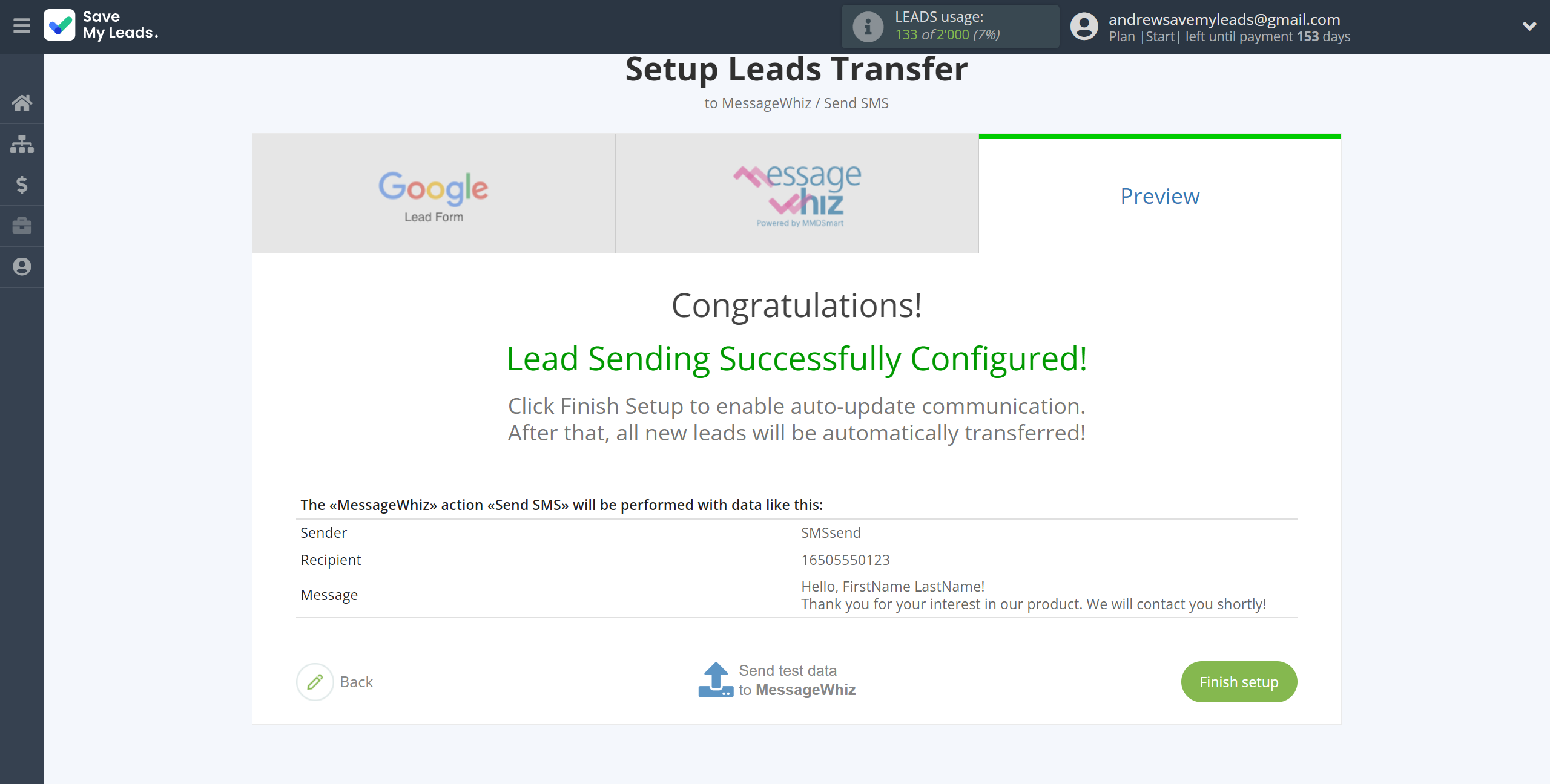 How to Connect Google Lead Form with MessageWhiz | Test data