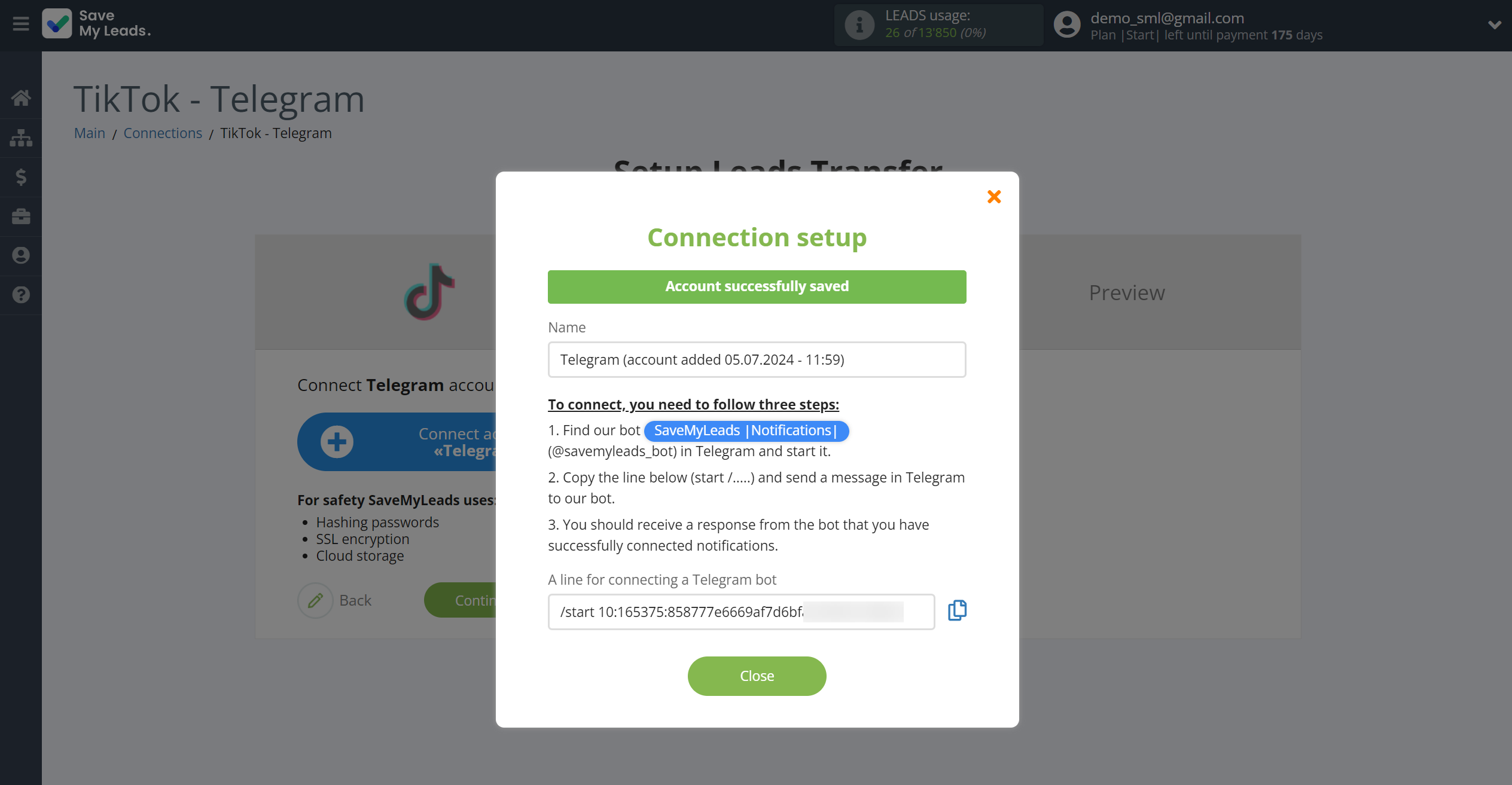 How to Connect TikTok with Telegram | Data Destination account connection