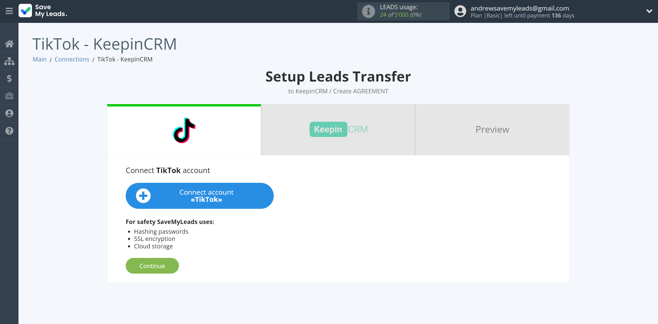 How to Connect TikTok with KeepinCRM Create Agreement | Data Source account connection