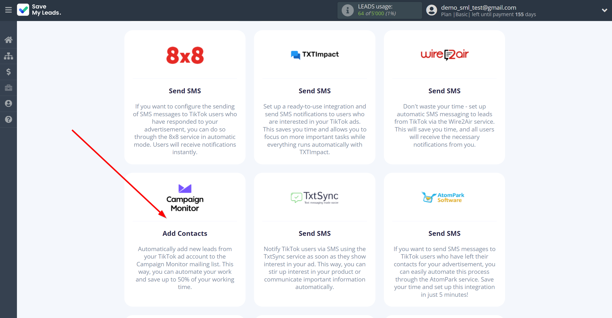 How to Connect TikTok with Campaign Monitor | Data Destination system selection