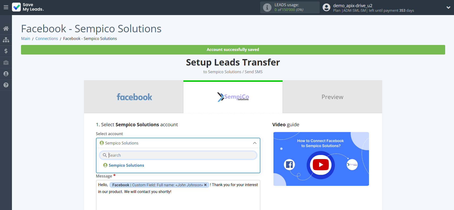 How to Connect Facebook with Sempico Solutions | Data Destination account selection How to Connect Facebook with Sempico Solutions | Data Destination account selection