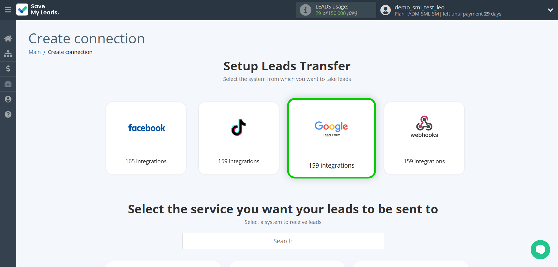 How to Connect Google Lead Form with ConvesioConvert | Data Source system selection