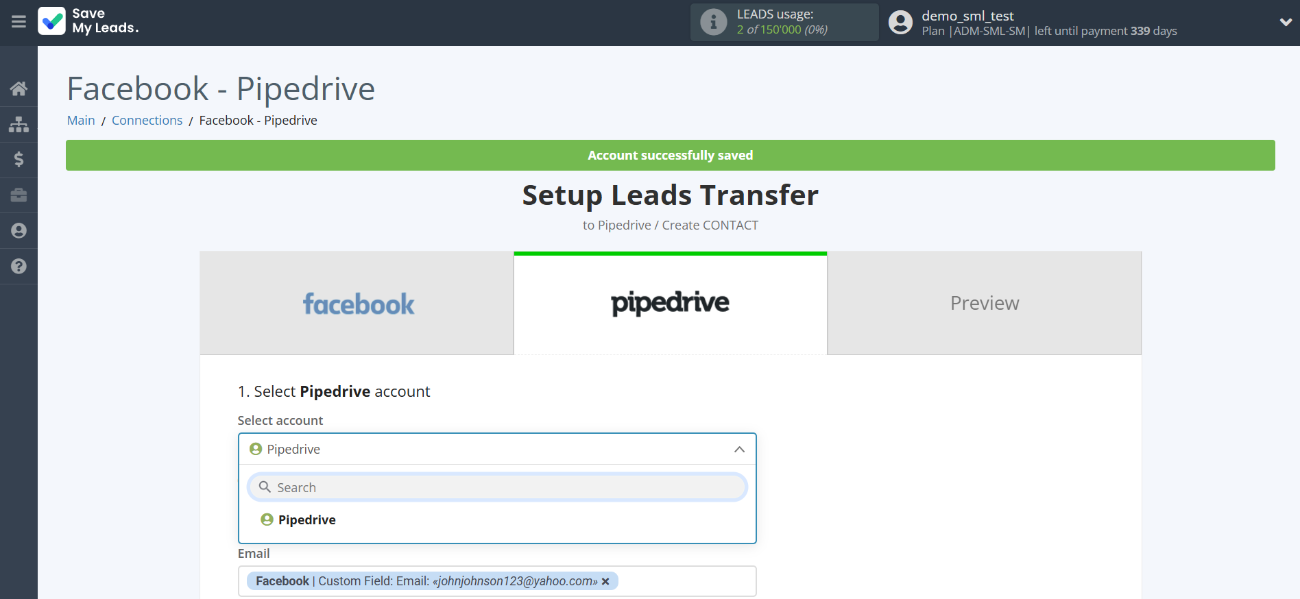 How to Connect Facebook with Pipedrive Create Contacts | Data Destination account selection How to Connect Facebook with Pipedrive Create Contacts | Data Destination account selection