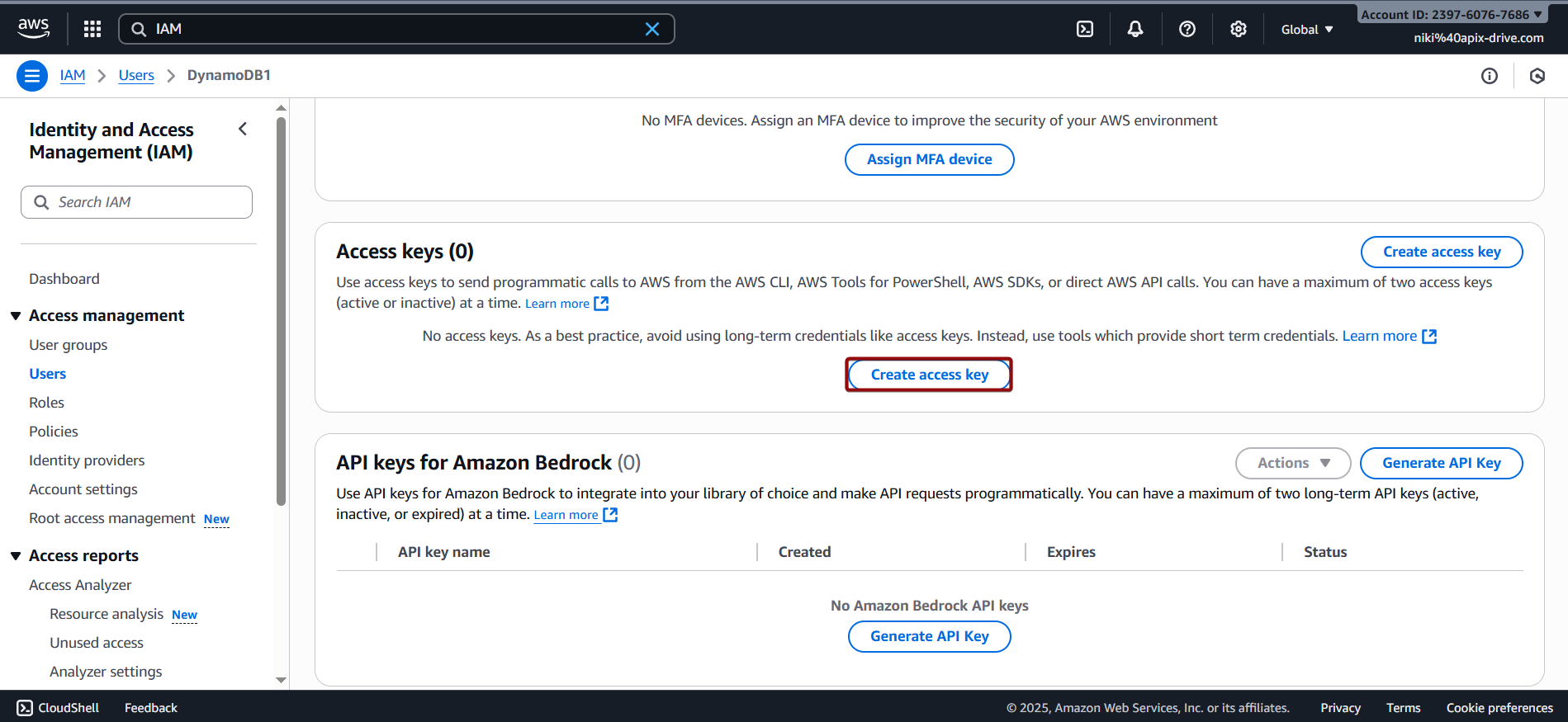 How to Connect Facebook with Amazon DynamoDB | Data Destination account connection