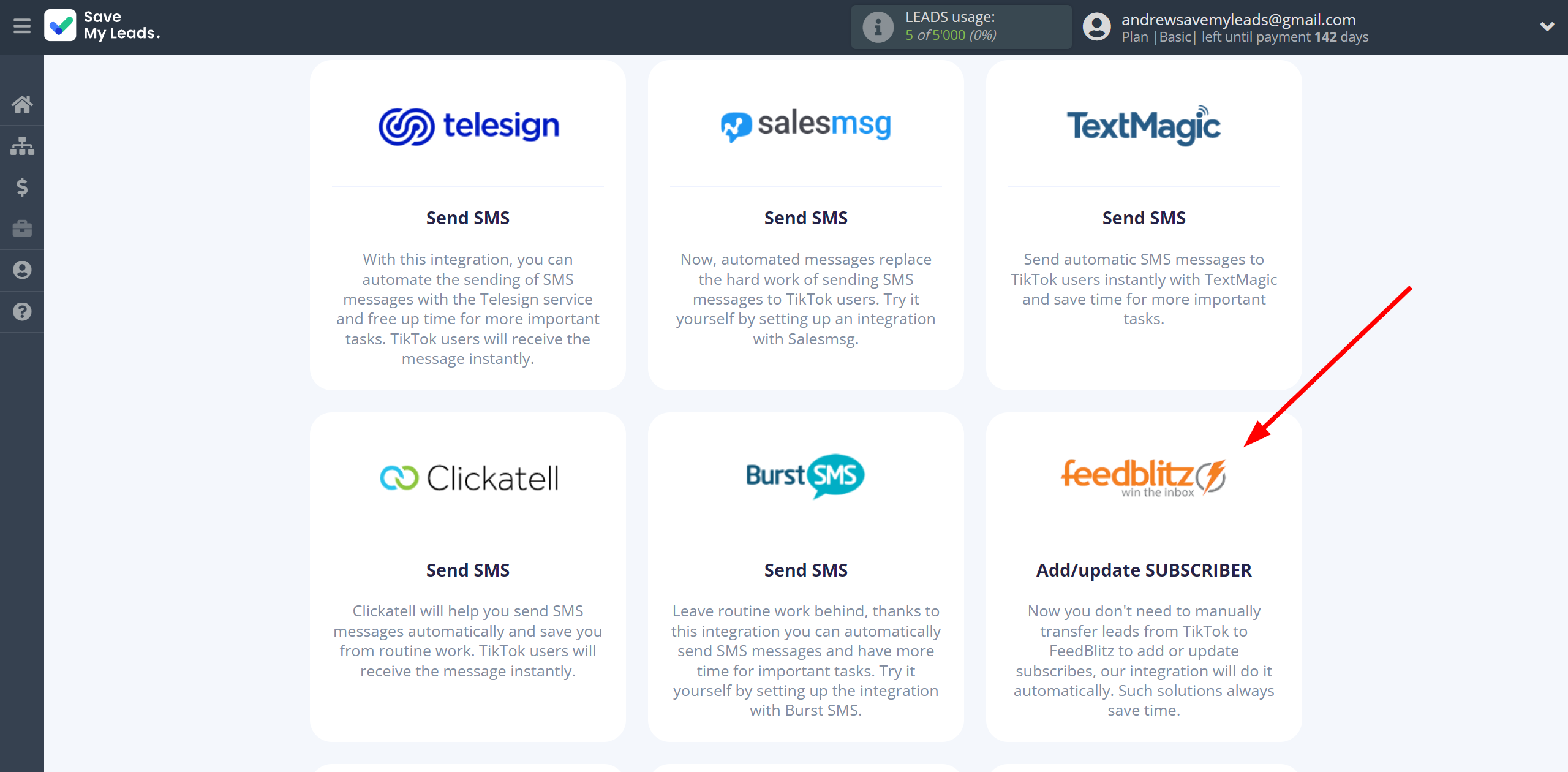 How to Connect TikTok with FeedBlitz | Data Destination system selection