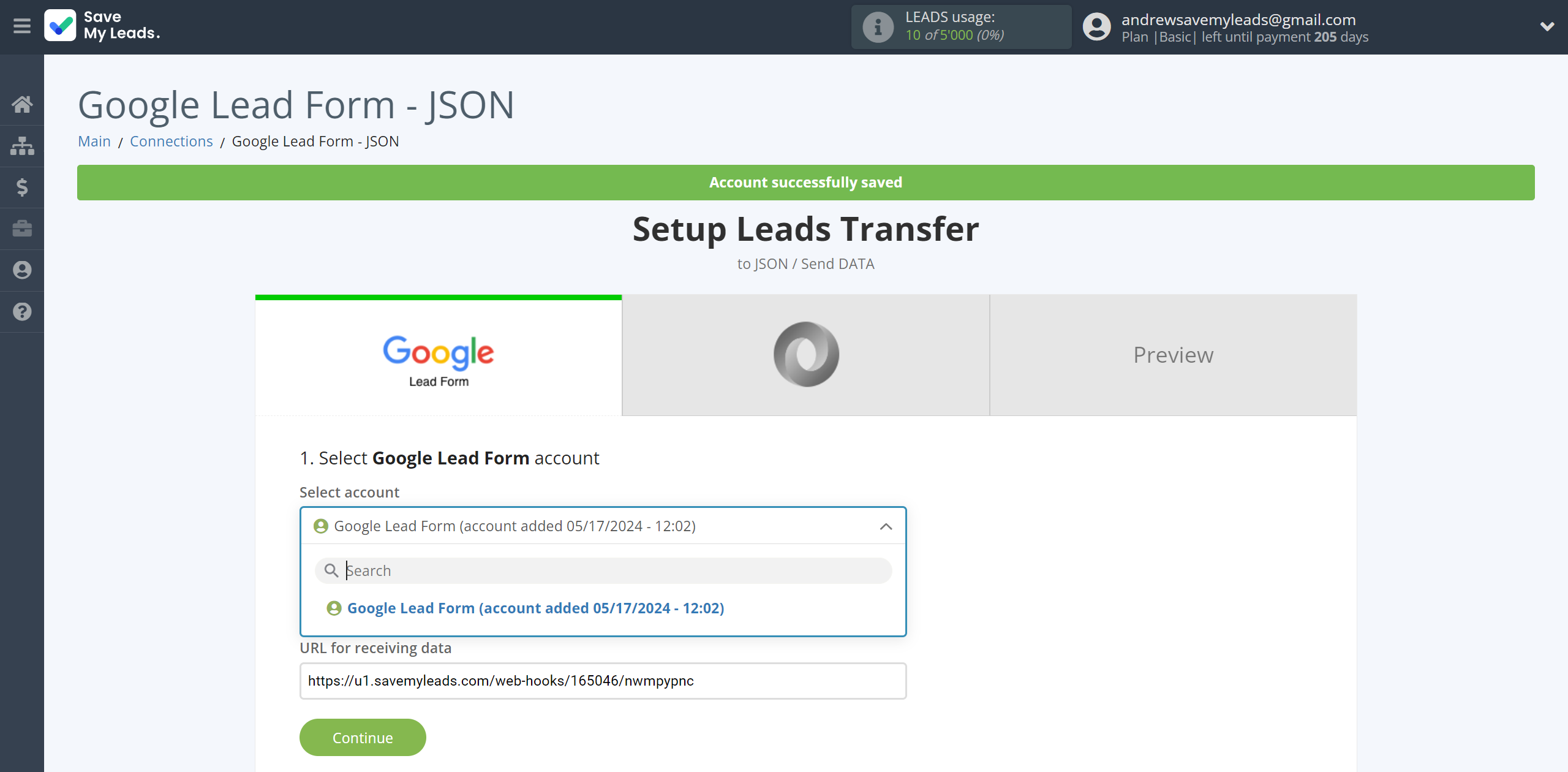 How to Connect Google Lead Form with JSON | Data Source account selection