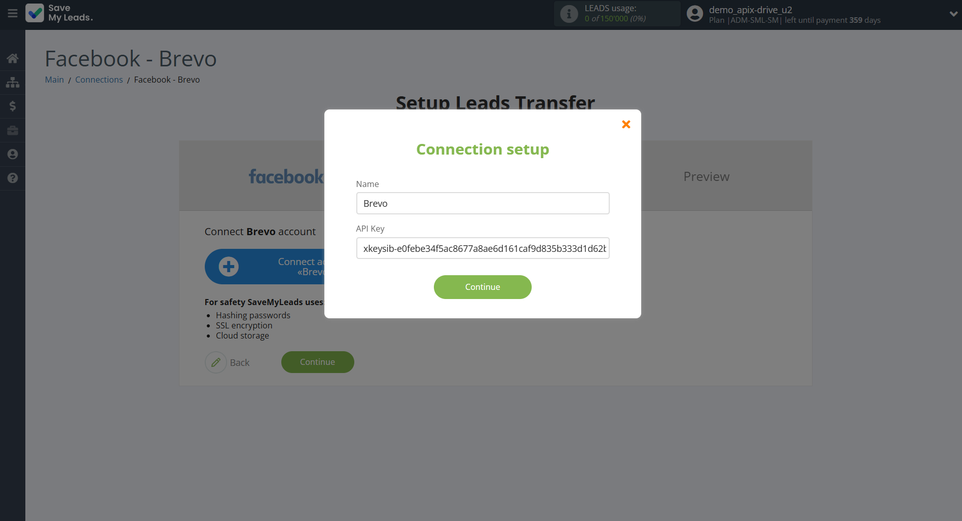 How to Connect Facebook with Brevo | Data Destination account connection