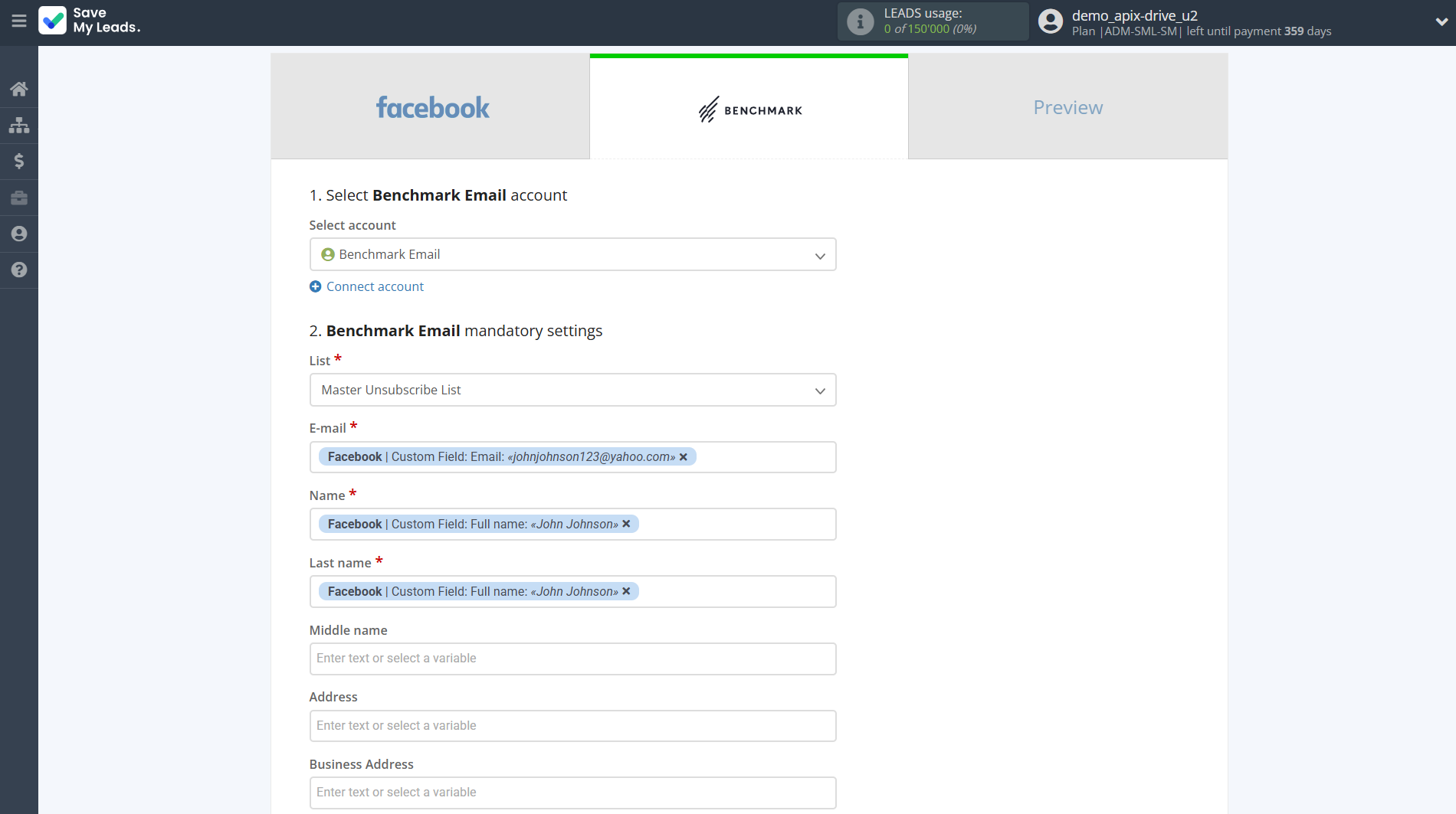 How to Connect Facebook with Benchmark Email | Assigning fields