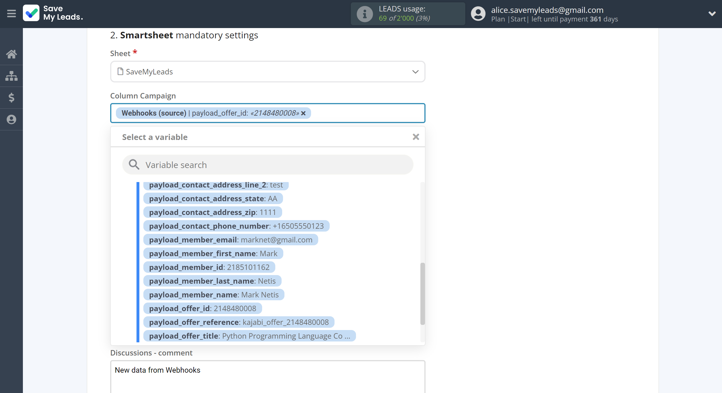 How to Connect Webhooks with Smartsheet | Assigning fields