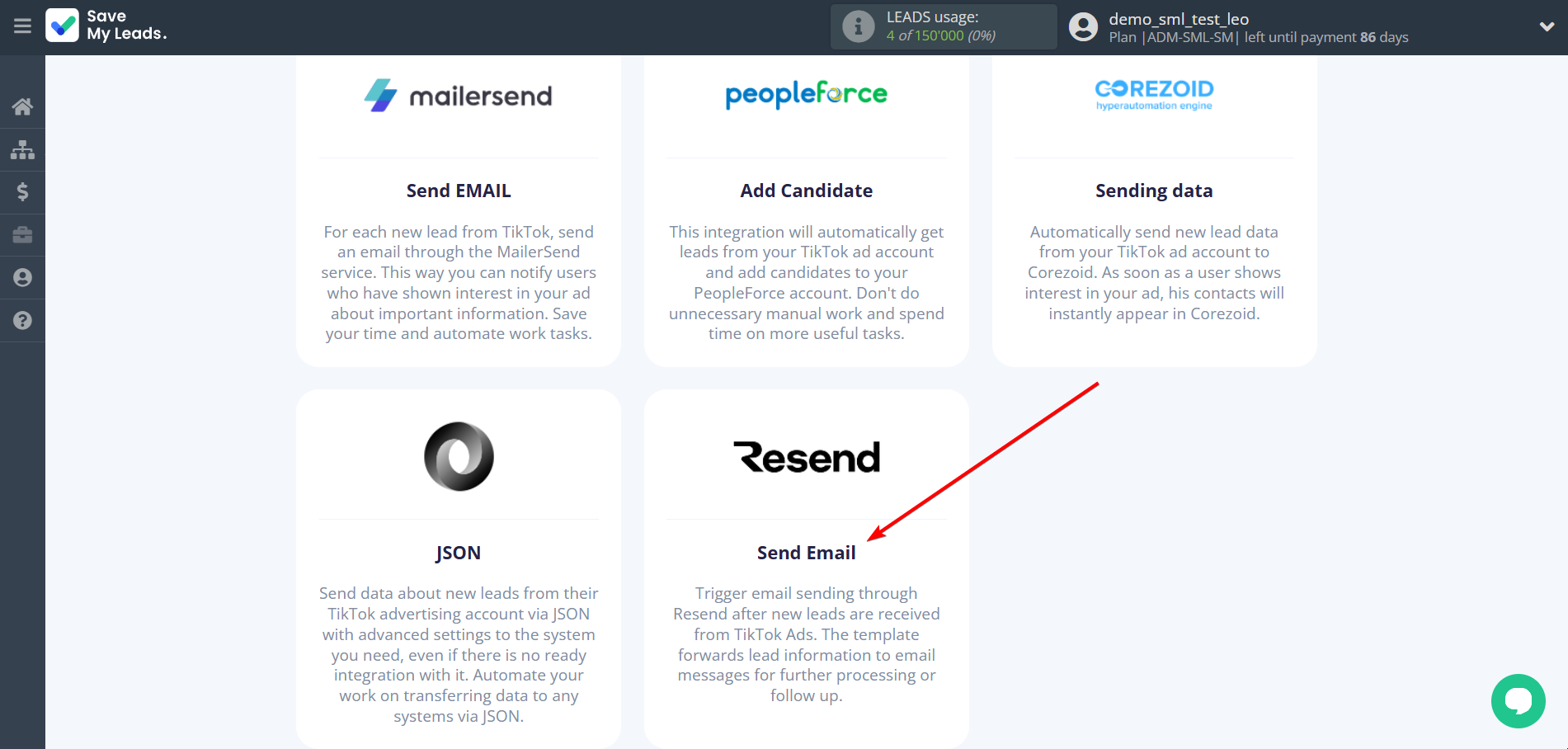 How to Connect TikTok with Resend (Send Email) | Data Destination system selection