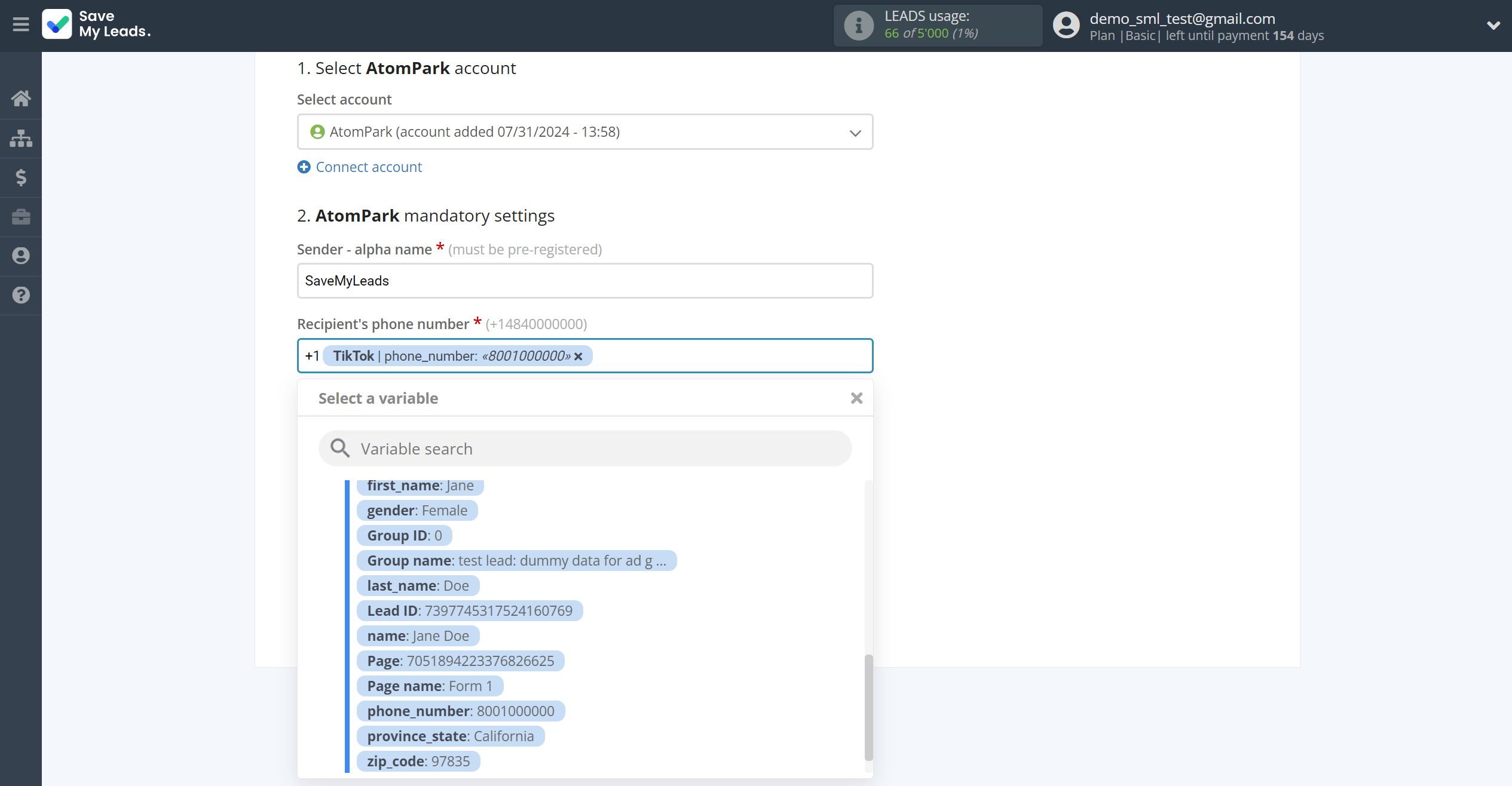 How to Connect TikTok with AtomPark | Assigning fields