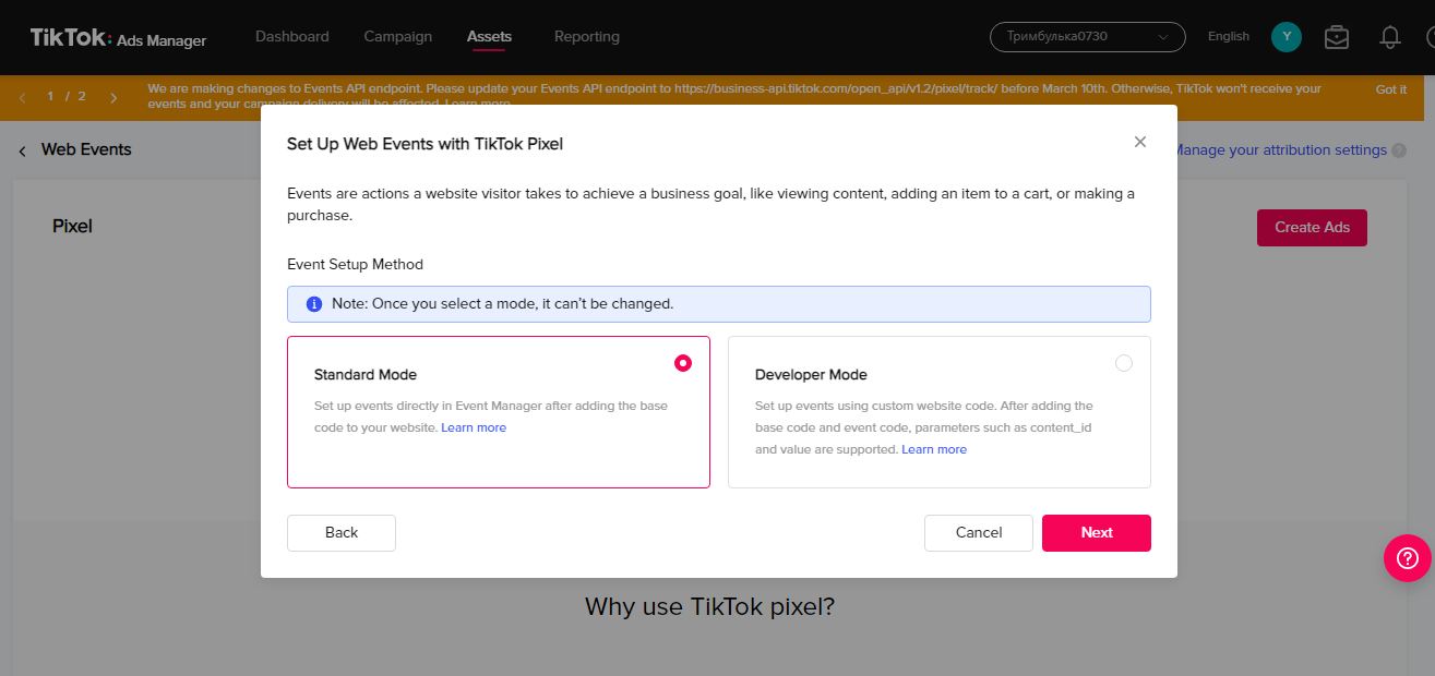 How to setup TikTok ads | Standard mode