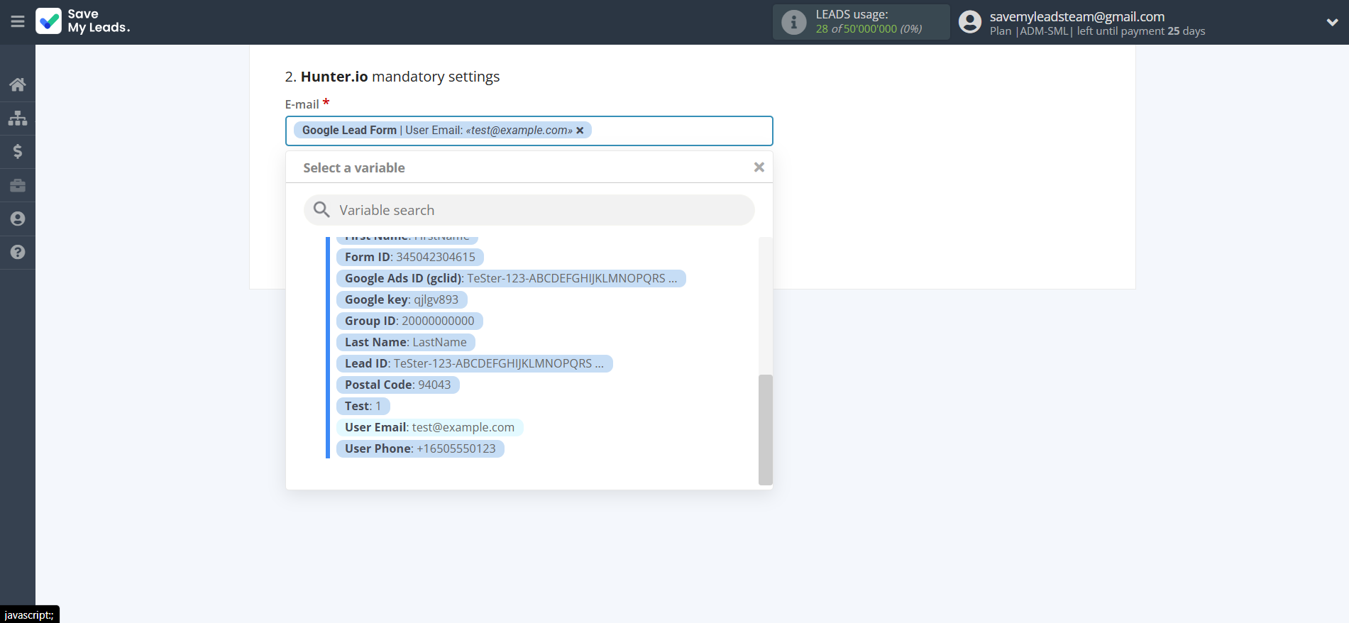 How to Connect Google Lead Form with Hunter.io Create Contact | Assigning fields