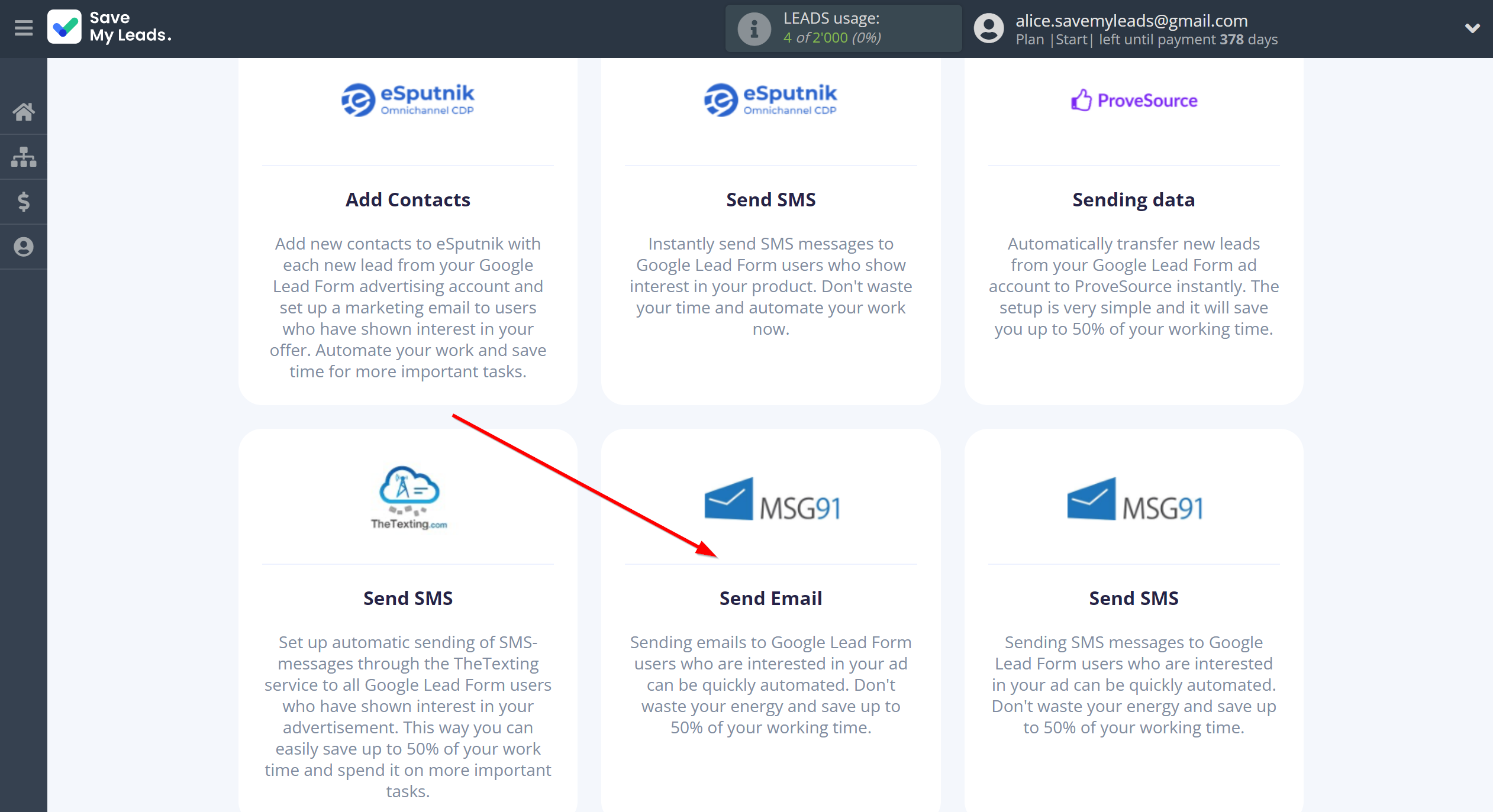 How to Connect Google Lead Form with MSG91 Send Email | Data Destination system selection