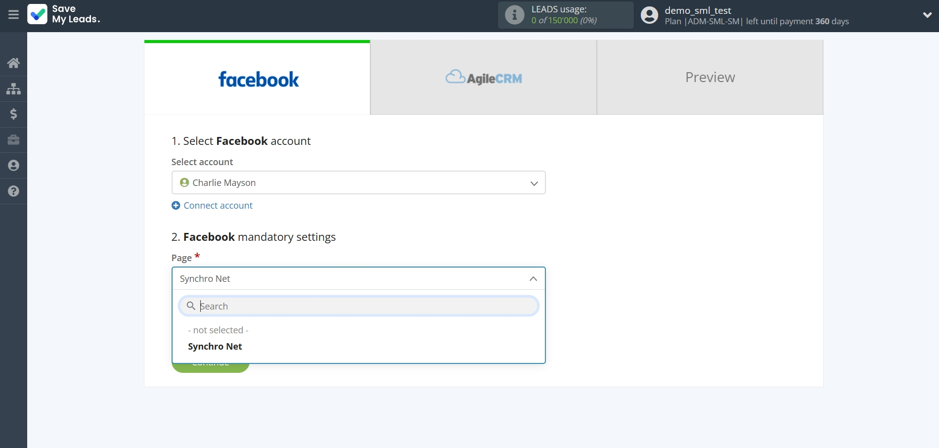 How to Connect Facebook with AgileCRM Create Contacts | Data Source account connection