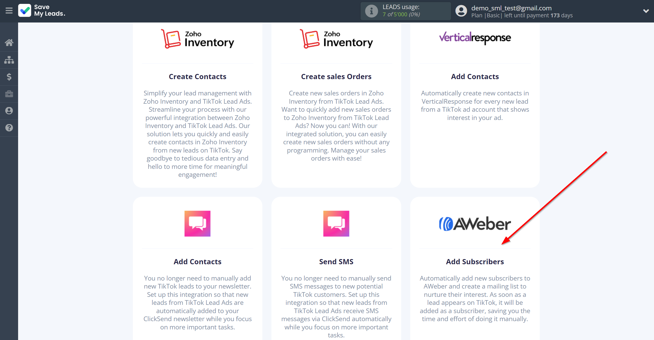 How to Connect TikTok with AWeber | Data Destination system selection