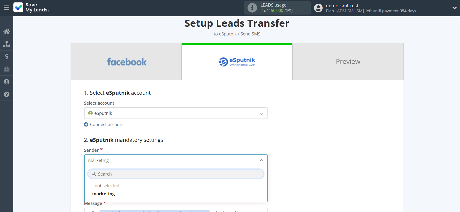 How to Connect Facebook with eSputnik Send SMS | Assigning fields How to Connect Facebook with eSputnik Send SMS | Assigning fields