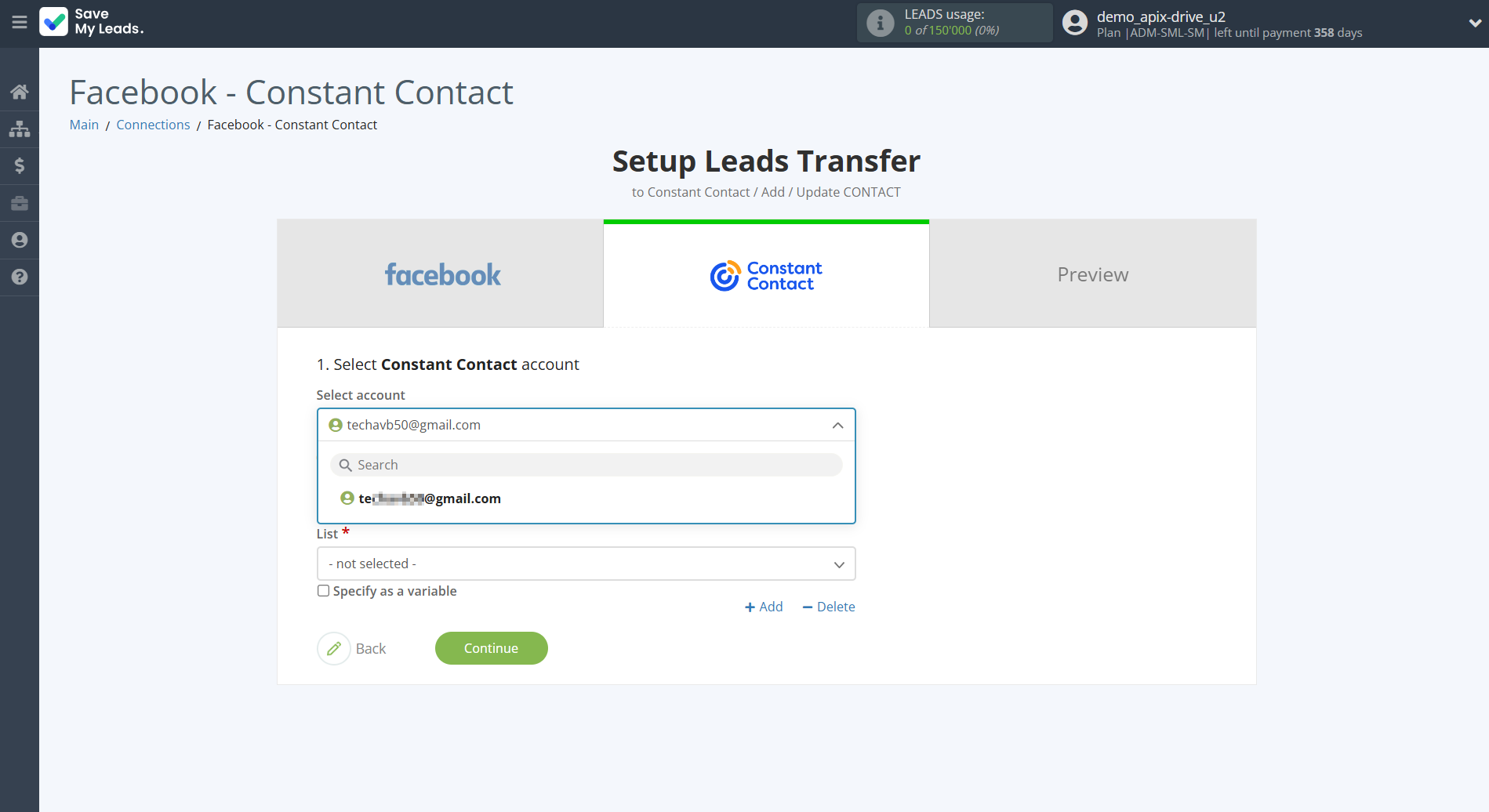 How to Connect Facebook with Constant Contact | Data Destination account connection