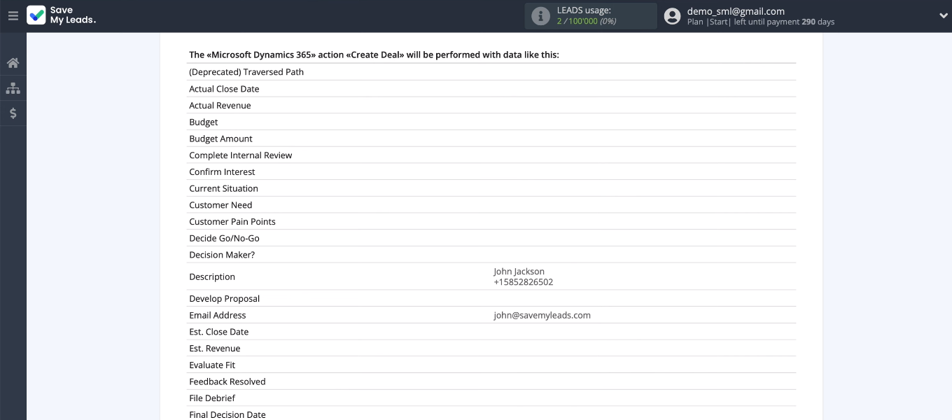 Facebook and Microsoft Dynamics 365 integration | Test data Facebook and Microsoft Dynamics 365 integration | Test data
