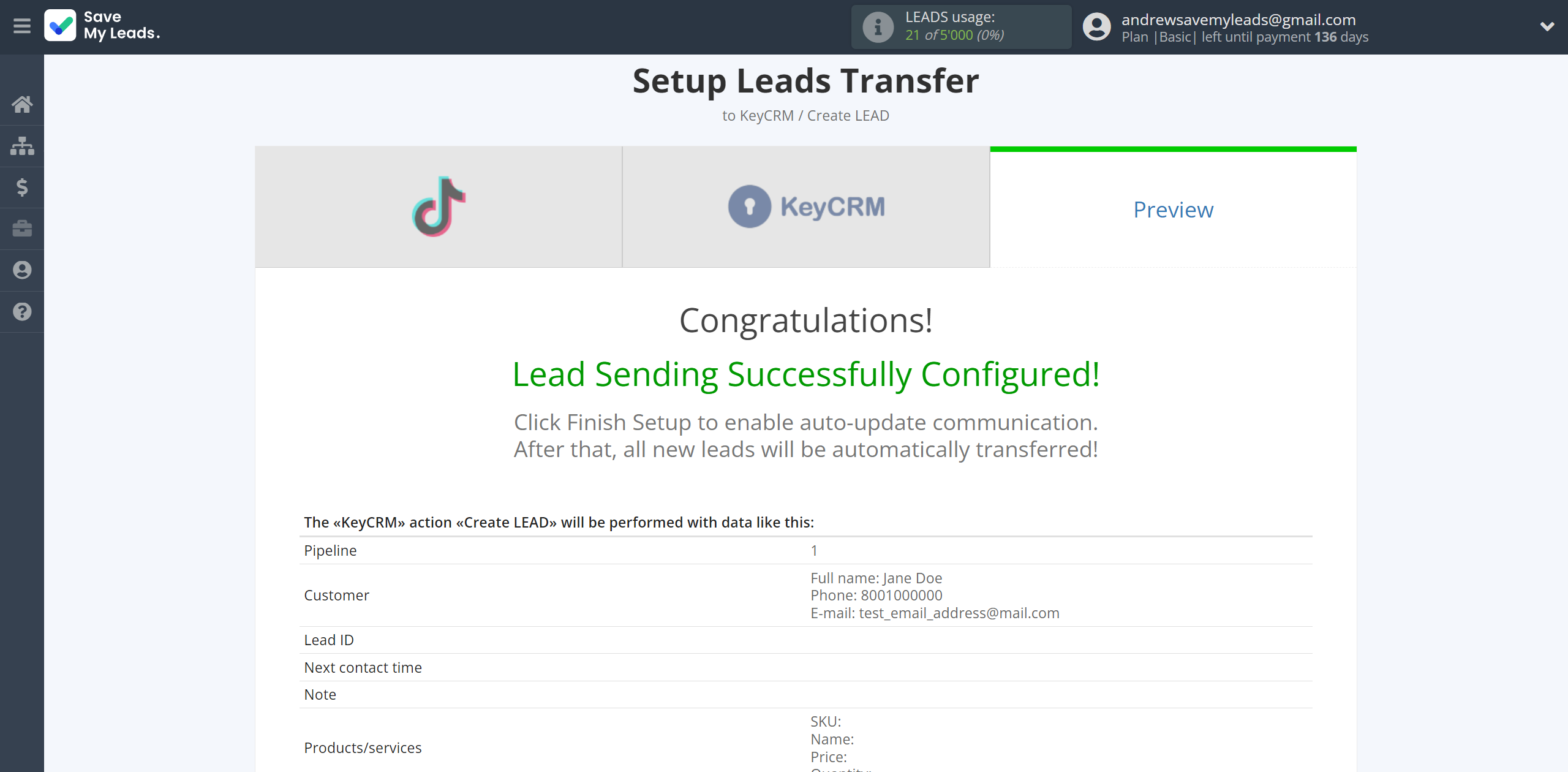 How to Connect TikTok with KeyCRM Create Lead | Test data