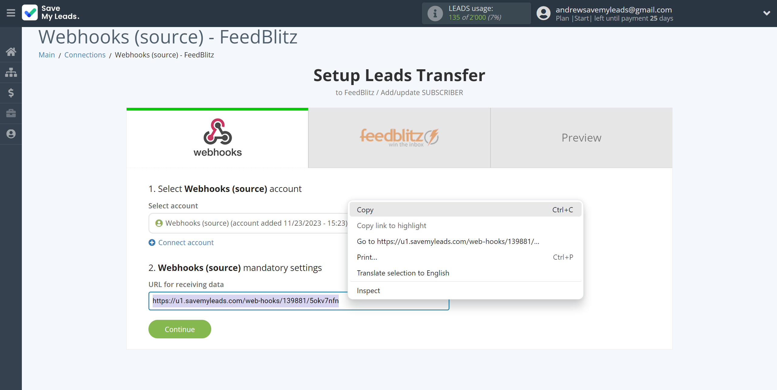 How to Connect Webhooks with FeedBlitz | Data Source account connection