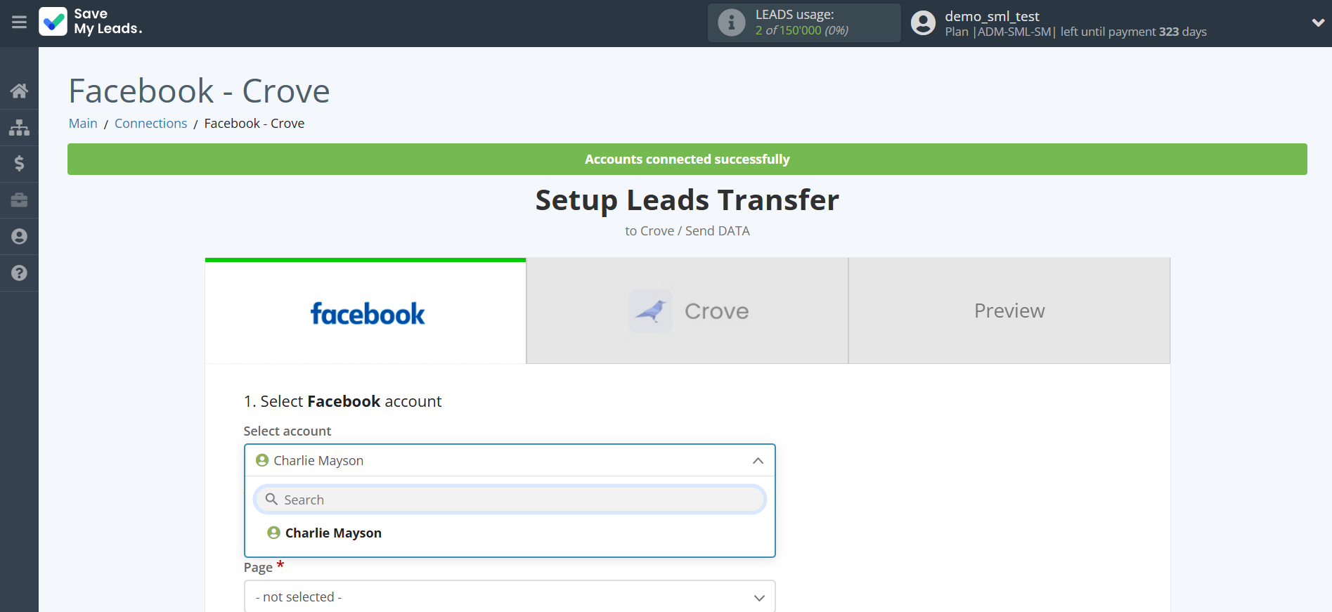 How to Connect Facebook with Crove | Data Source account selection How to Connect Facebook with Crove | Data Source account selection
