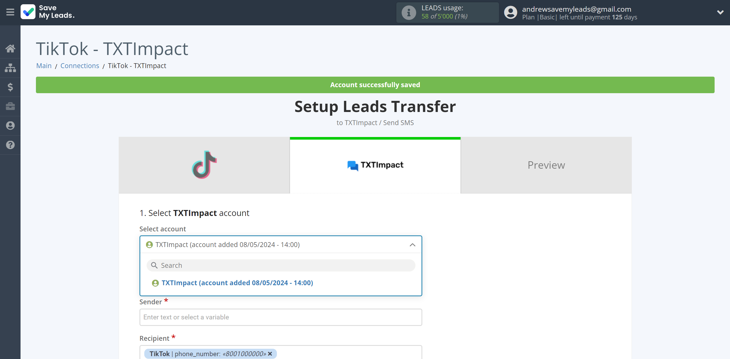 How to Connect TikTok with TXTImpact | Data Destination account selection