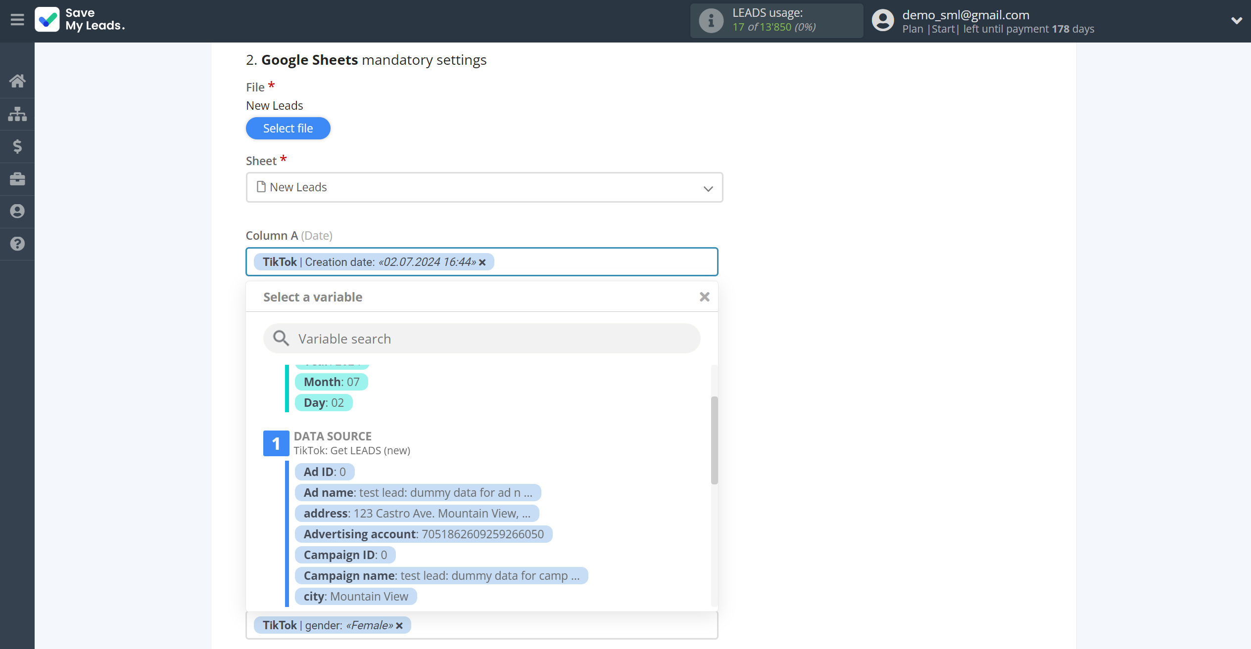 How to Connect TikTok with Google Sheets | Assigning fields