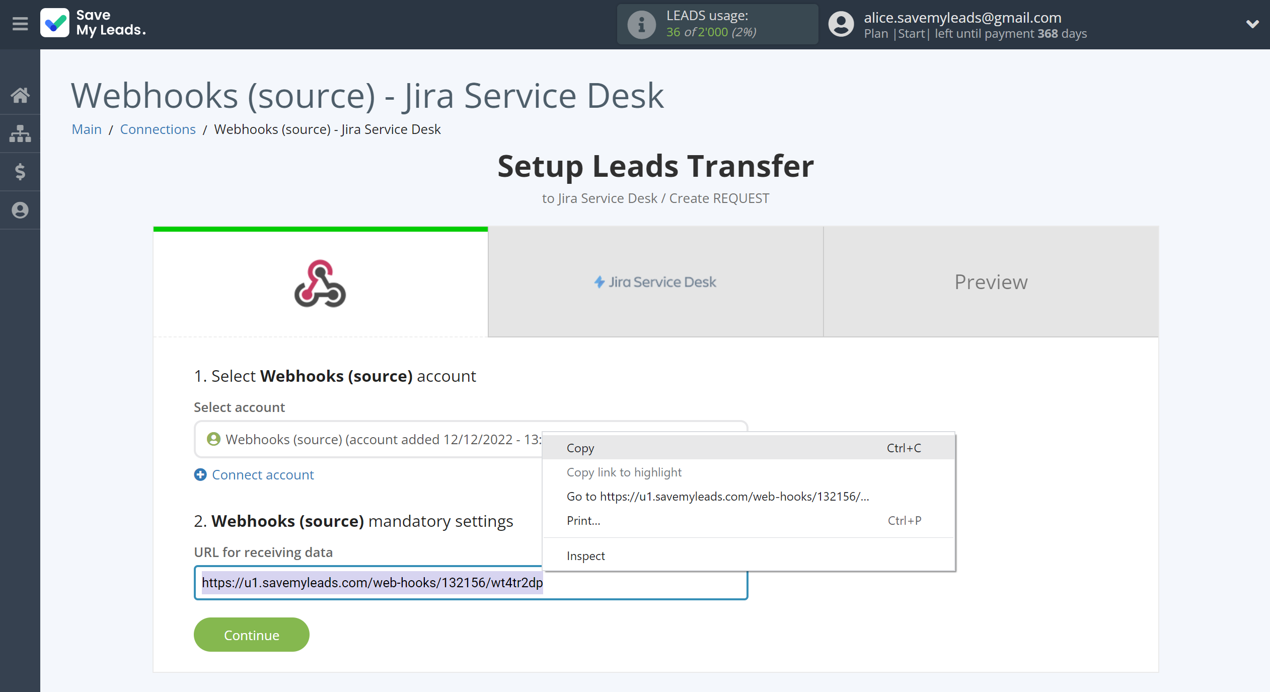 How to Connect Webhooks with Jira Service Management | Data Source account connection