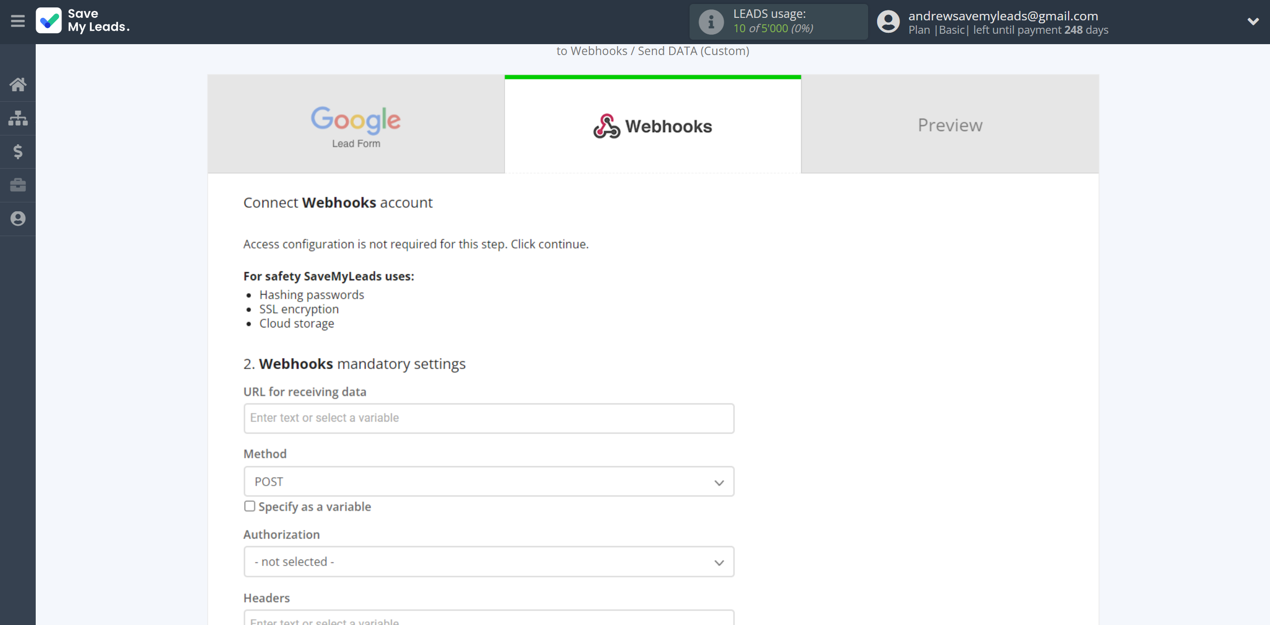 How to Connect Google Lead Form with Webhooks (Custom) | Data Destination account selection