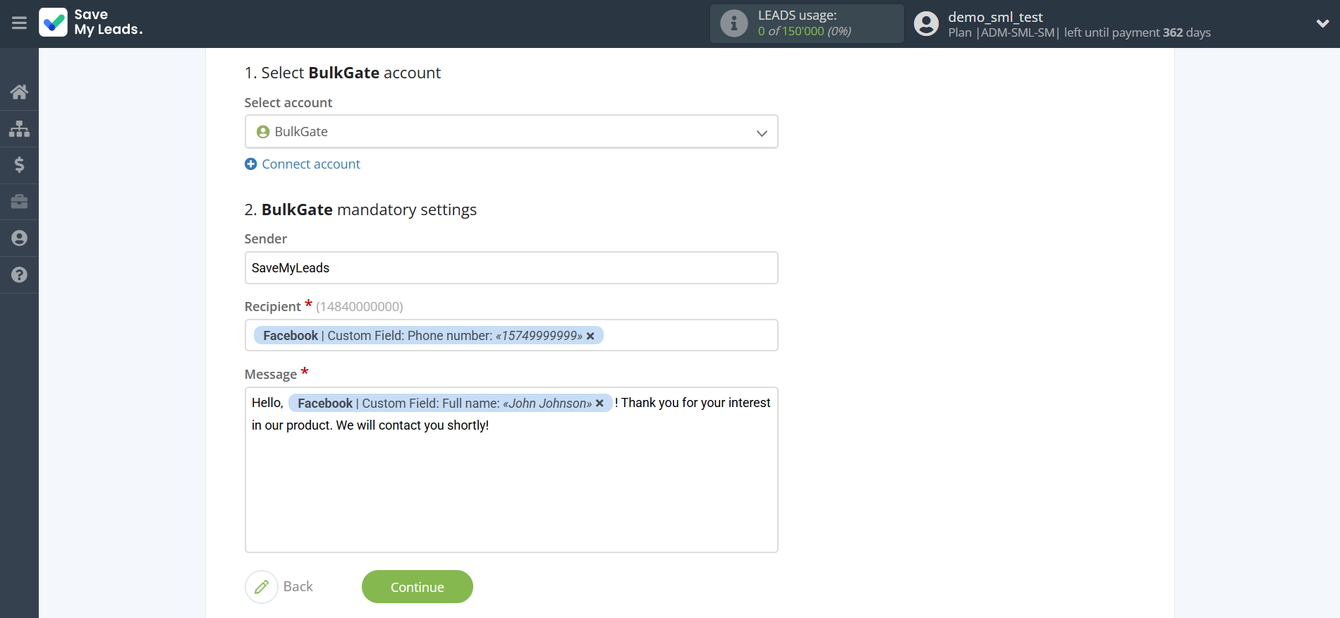 How to Connect Facebook with BulkGate | Assigning fields