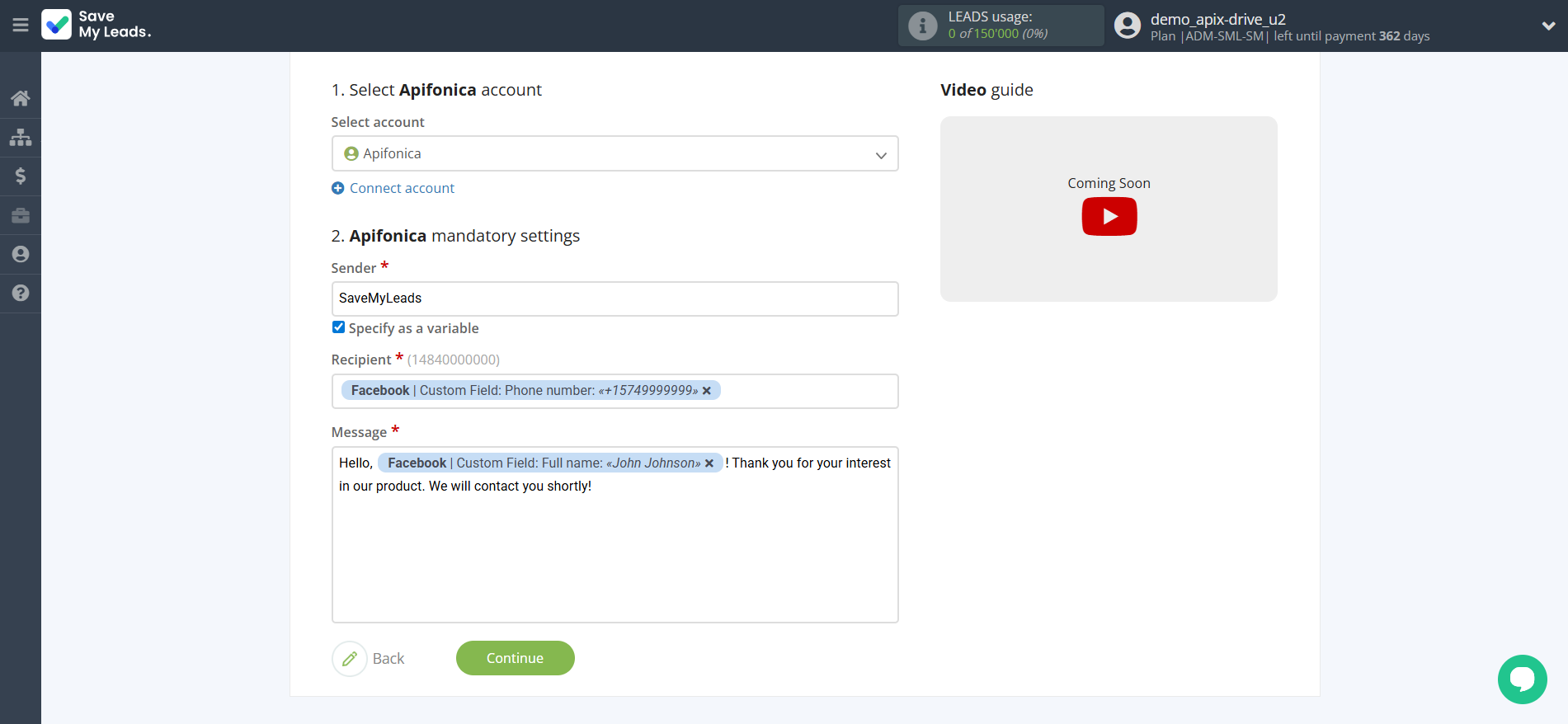 How to Connect Facebook with Apifonica | Assigning fields